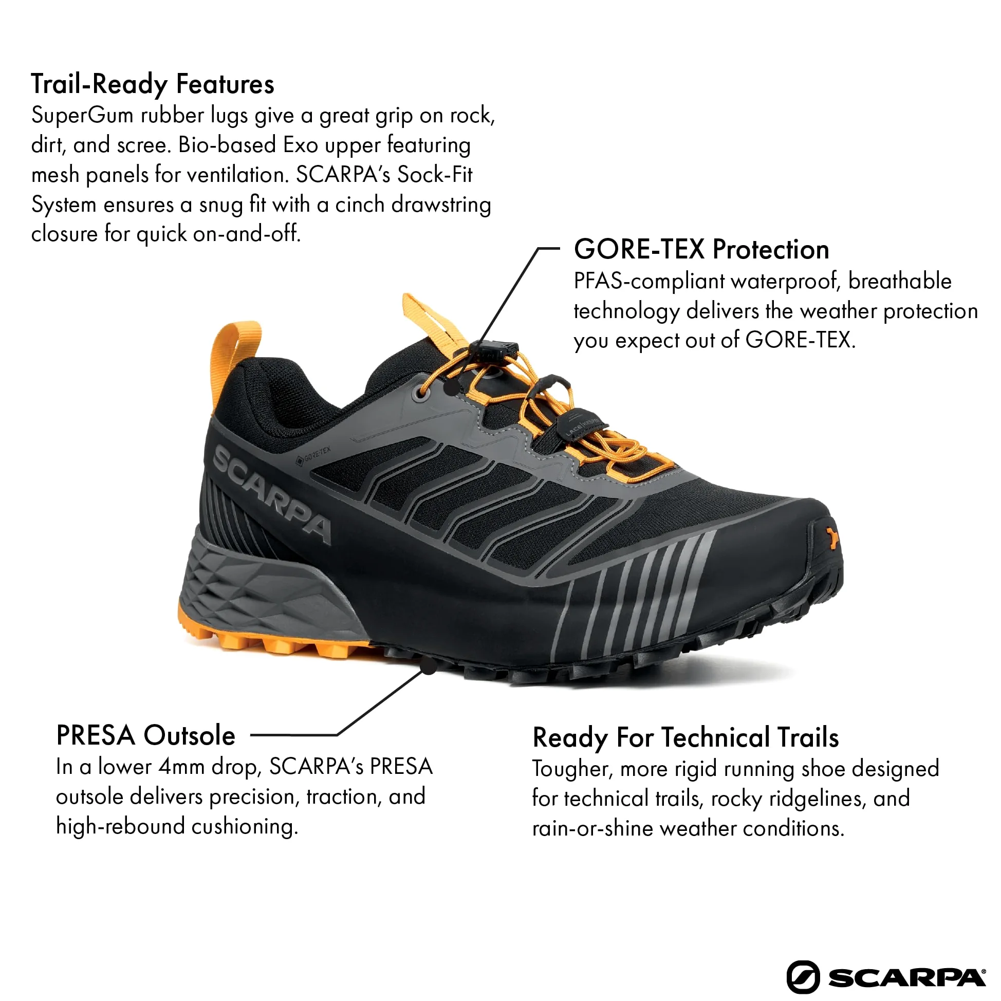 SCARPA Ribelle Run 2 GTX - Tenis impermeables Gore-Tex para correr para hombre, ligeros, de alto rendimiento