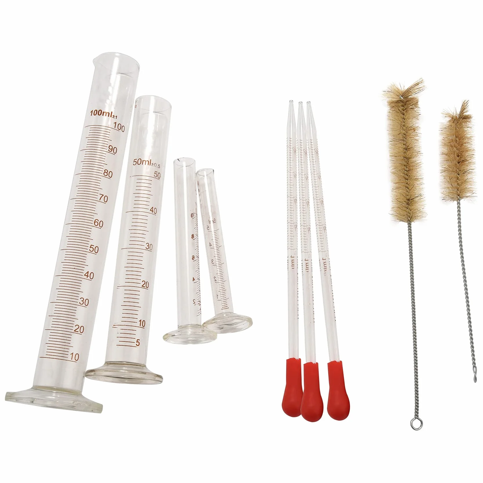 Probetas Medidoras 5 ml 10 ml 50 ml 100 ml Cristal Premium con Cepillos y Pipetas