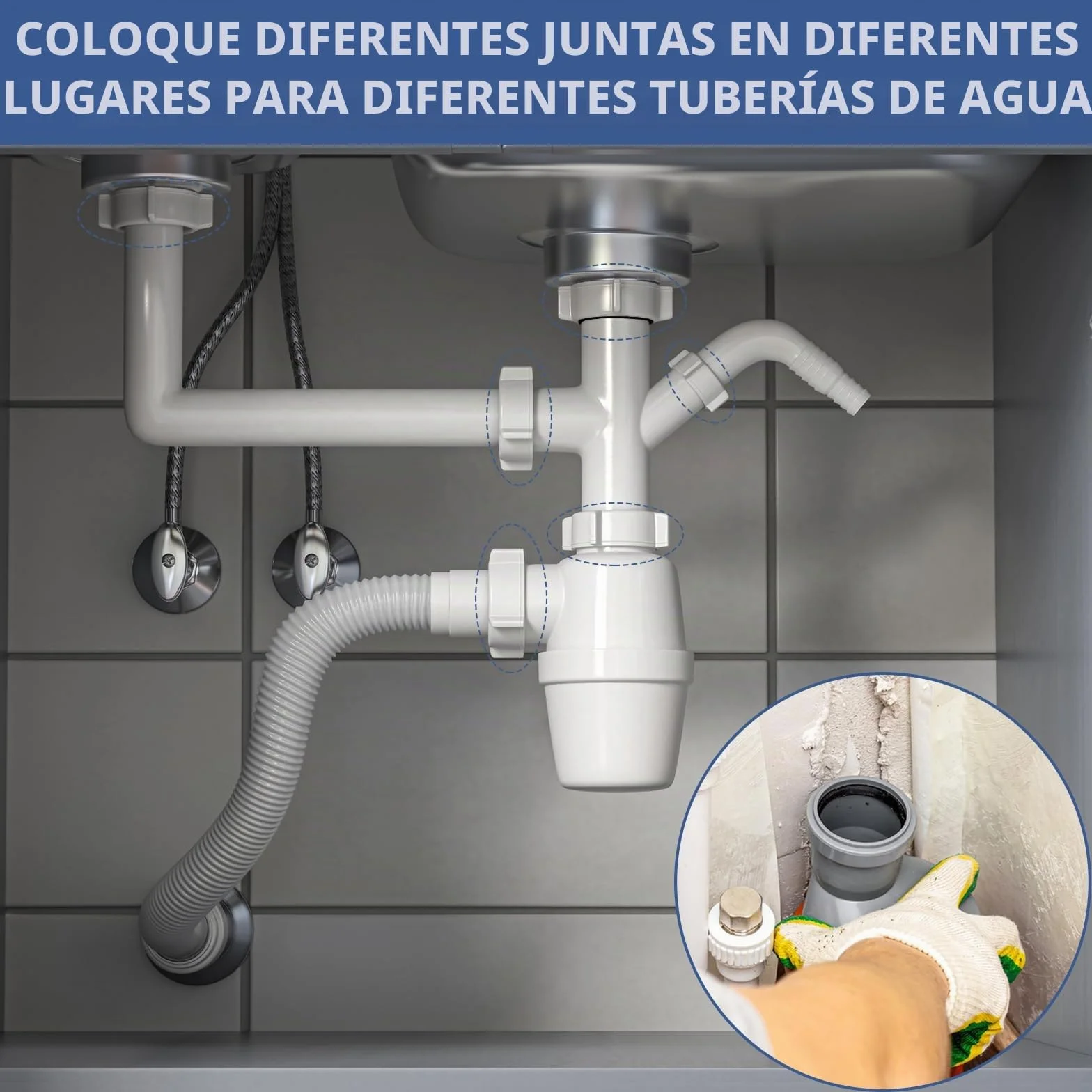 Junta Desague Fregadero 40mm 45mm 56mm 18 Piezas Juntas Planas y Cuñadas