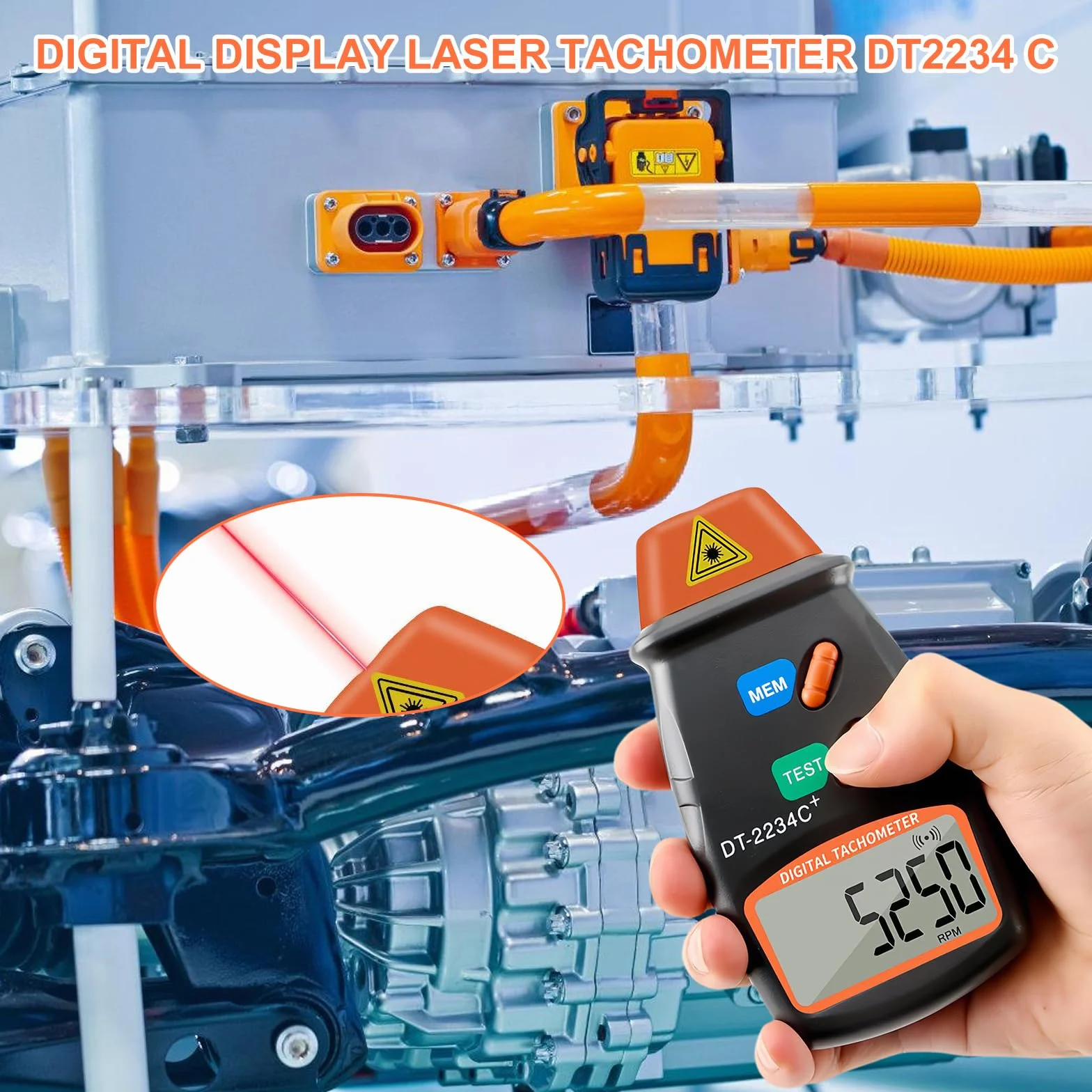 Tacómetro Digital Láser Sin Contacto, Medición 2.5-99.999RPM, Pantalla LCD