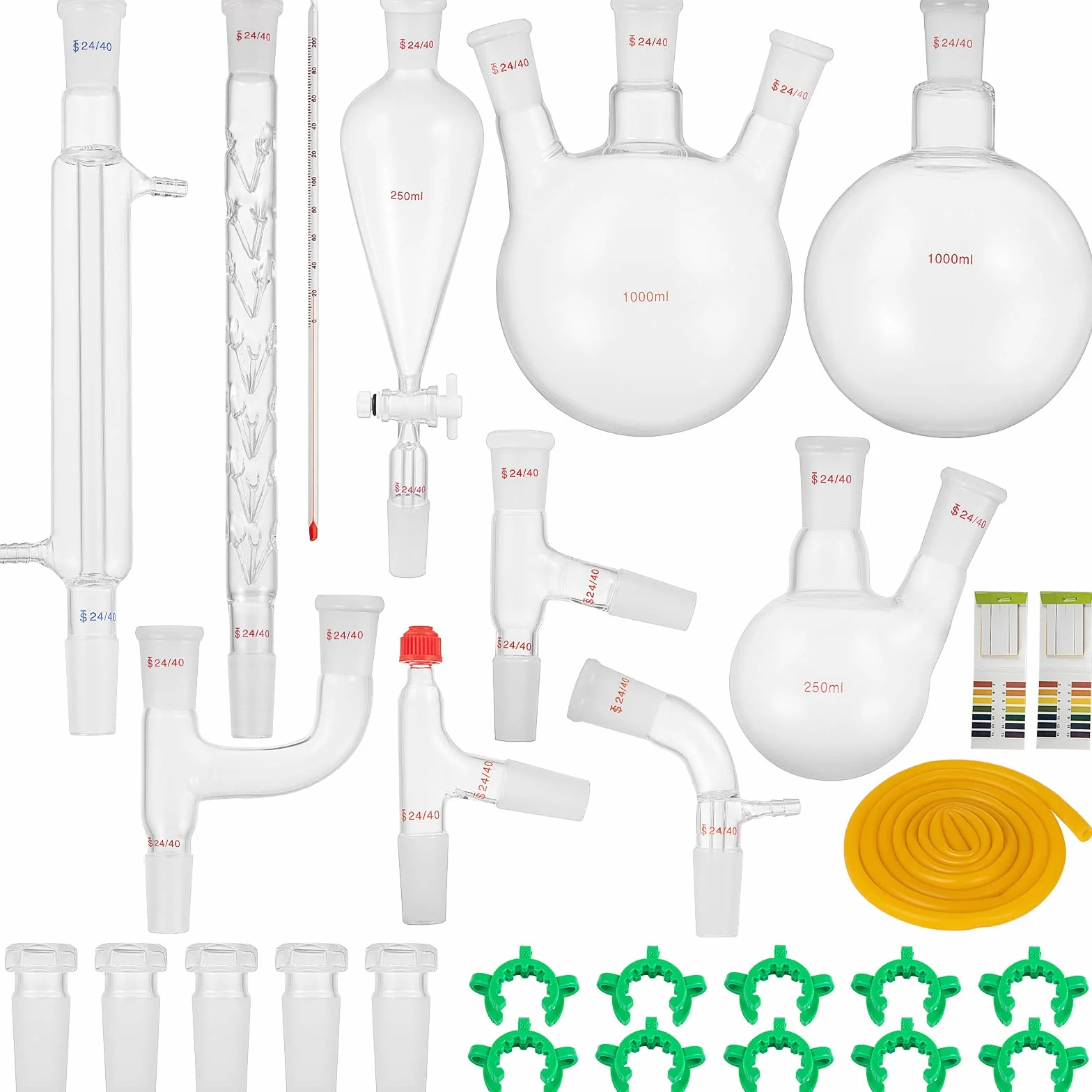 VEVOR Kit de Destilación de Laboratorio de Vidrio Boro 3.3, 1000 ml, 29 Piezas, con 24 y 40 Compuestos