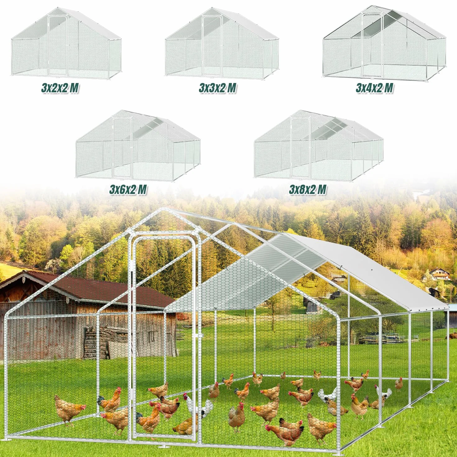 Cerradura Gallinero 3x8x2m Acero Galvanizado Jaula Pájaros Mascotas