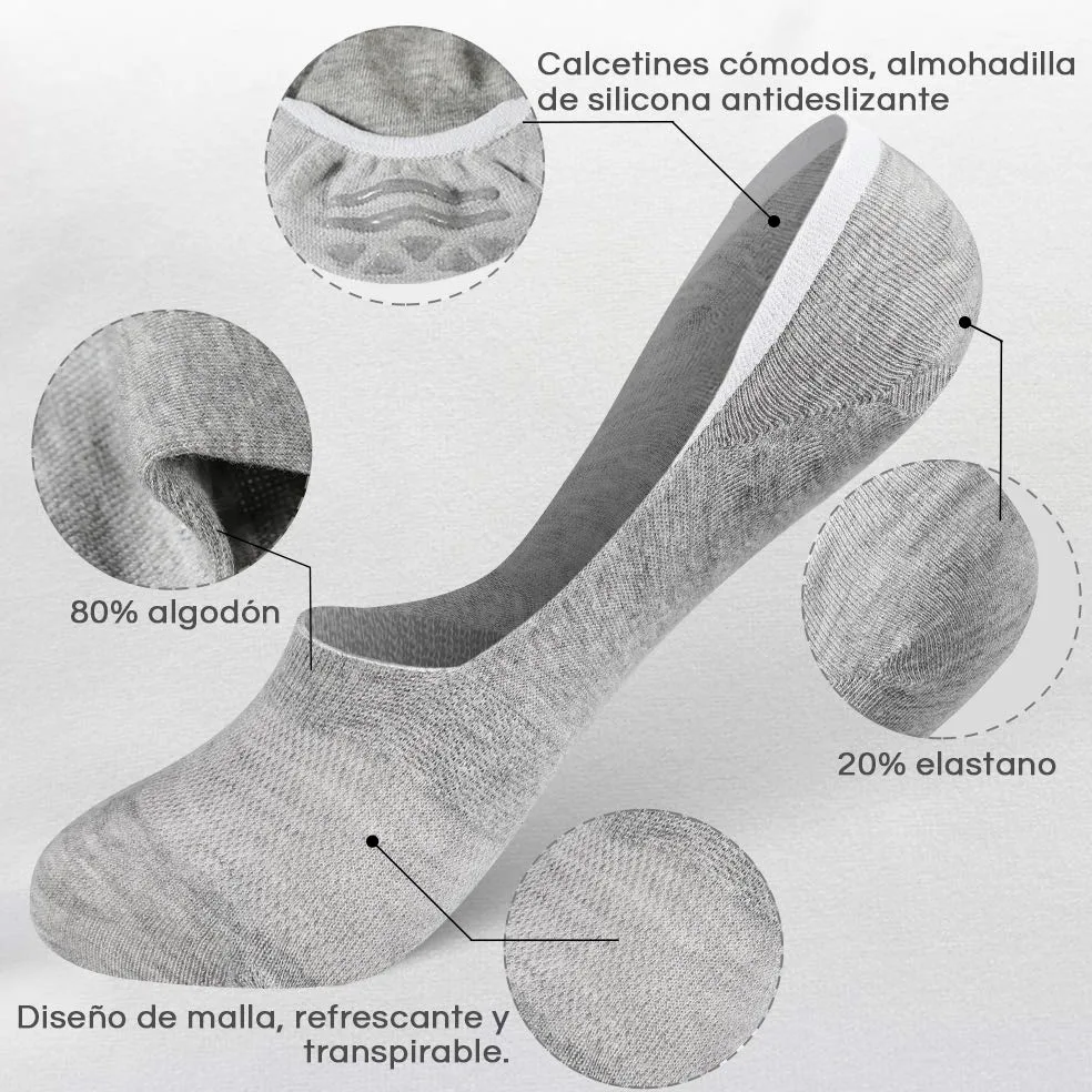 Rovtop Calcetines Cortos 12 Pares para Hombre - Invisibles de Malla Transpirable Con Antideslizante de Silicona Negro/Blanco/Gris Claro (Eur 35-40)