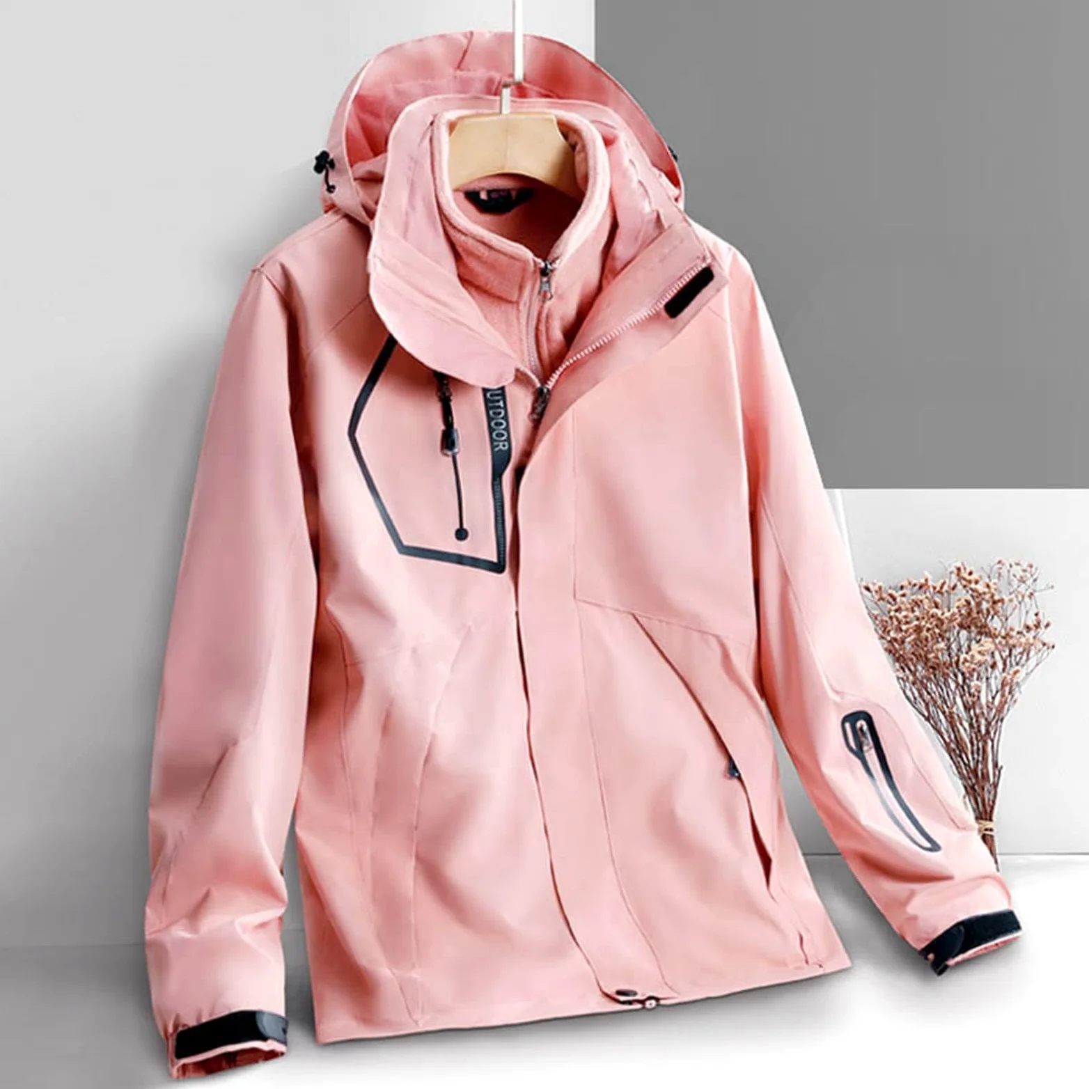 Generisch 2026 Chaqueta de nieve de dos piezas para mujer, abrigo de invierno a prueba de viento con extraíble