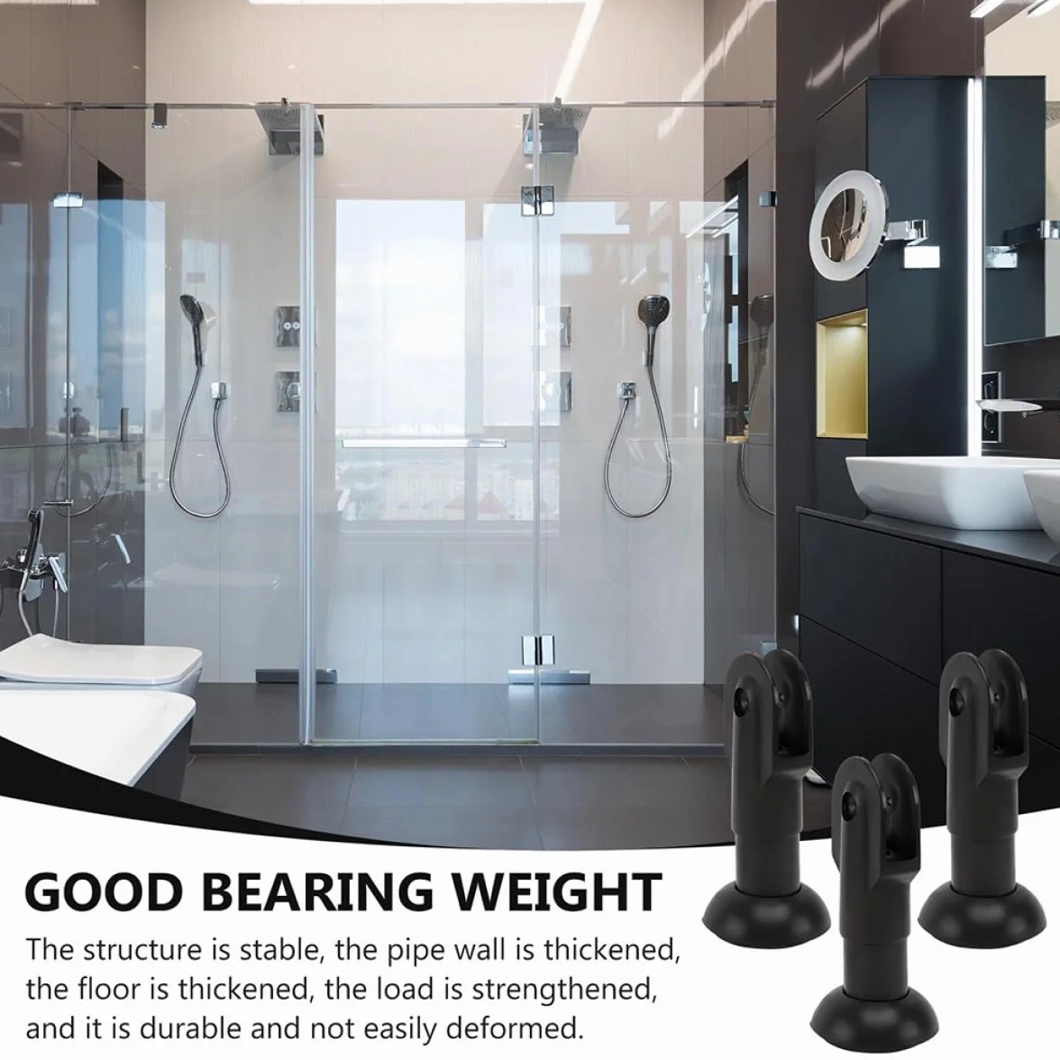 LIFKOME 2 Soportes de Plástico Negro para Mampara de Baño Altura Ajustable Resistente Corrosión