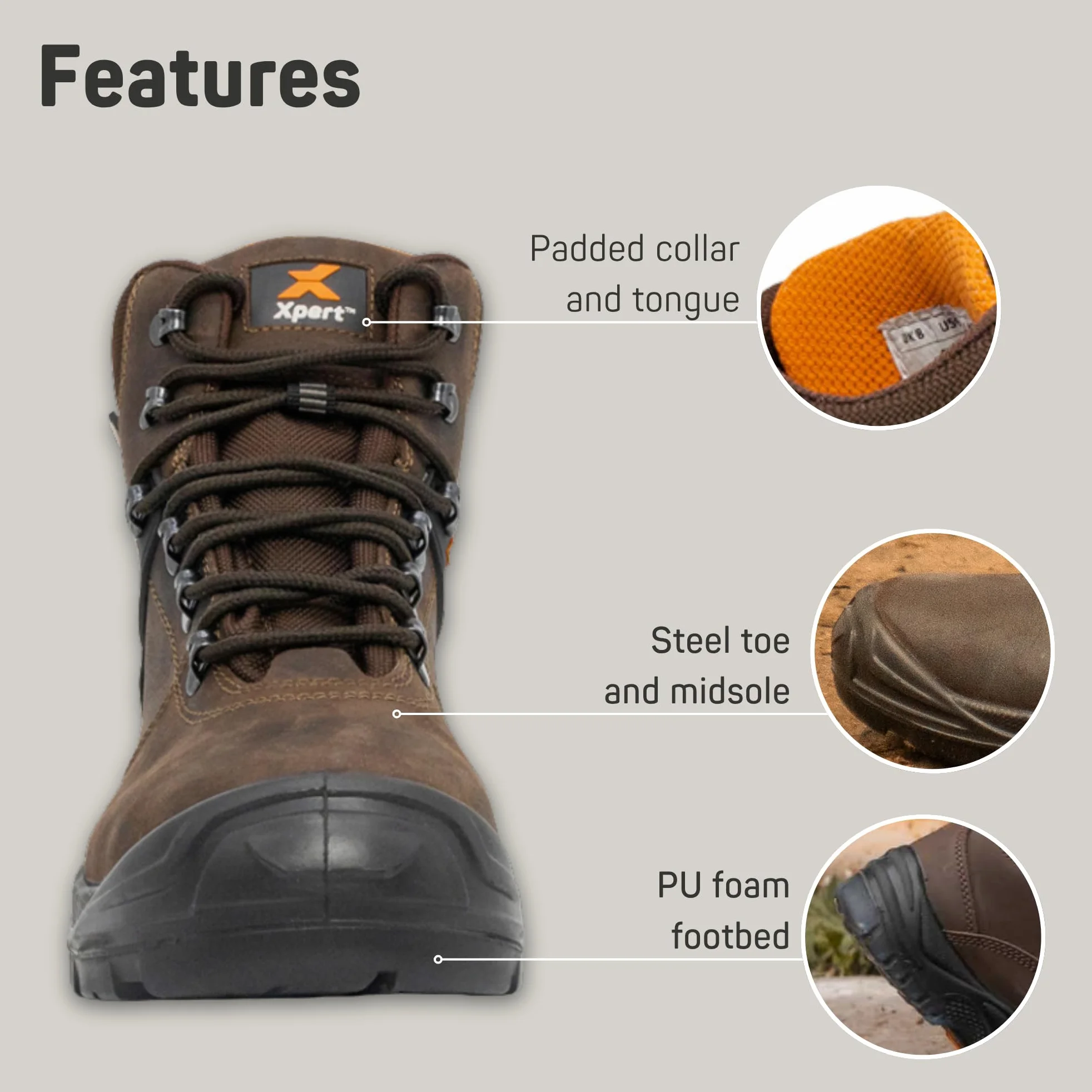Xpert XP500 Warrior SBP para Hombre Negro Botas de Seguridad Hiker Punta de Acero