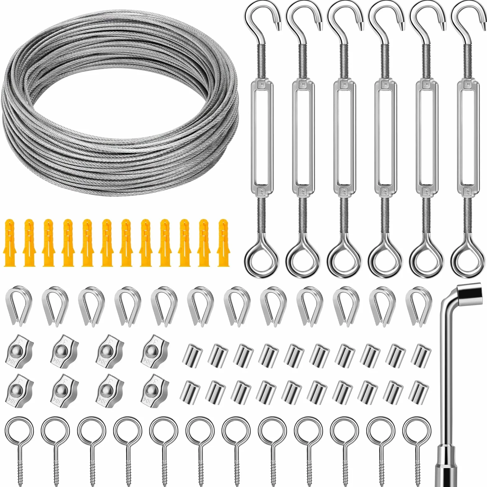 Cable de Cuerda de Acero Inoxidable 35m/2mm, M4 Tensores de Alambre Kit para Jardín Enrejado