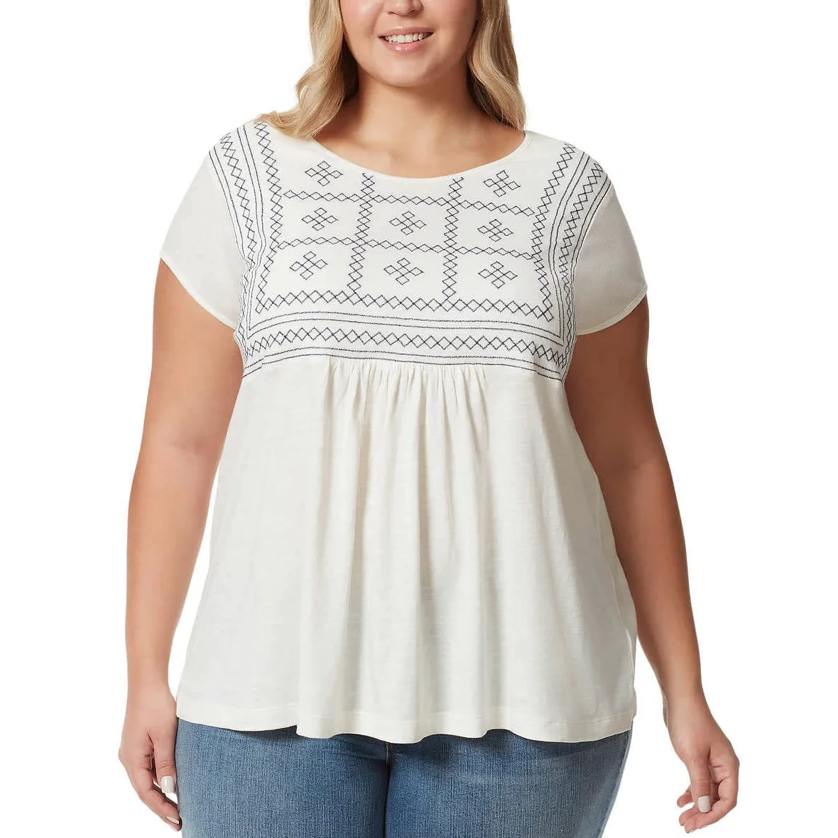 Gloria Vanderbilt Camiseta bordada para mujer, cuello redondo, manga corta, camiseta de manga corta para mujer