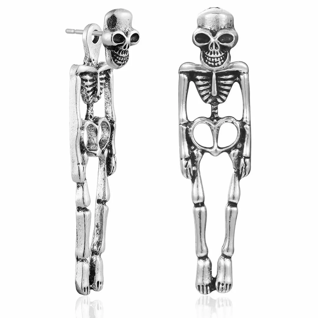 JEYORZY 1 par de pendientes de Halloween esqueleto para hombre, pendientes góticos punk, pendientes de calavera largos, pendientes de calavera para hombre y mujer