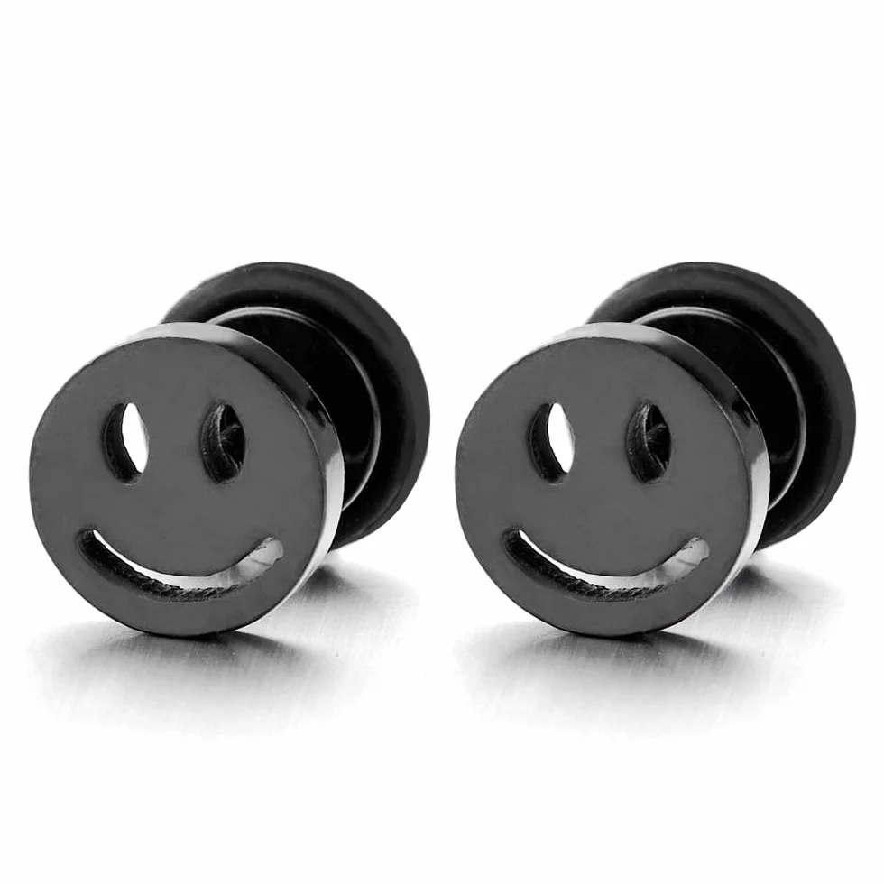 Pendientes de cara sonriente para hombre y mujer y niños – Pendientes – Acero inoxidable – 2 piezas Rock Punk Hippie