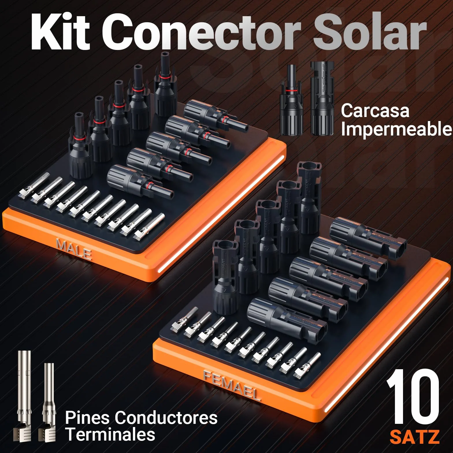 Preciva Kit Crimpadora MC4 2,5-6 mm² AWG16-10 Terminales Solares Conectores Fotovoltaicos Impermeable 2 Llaves Maletín