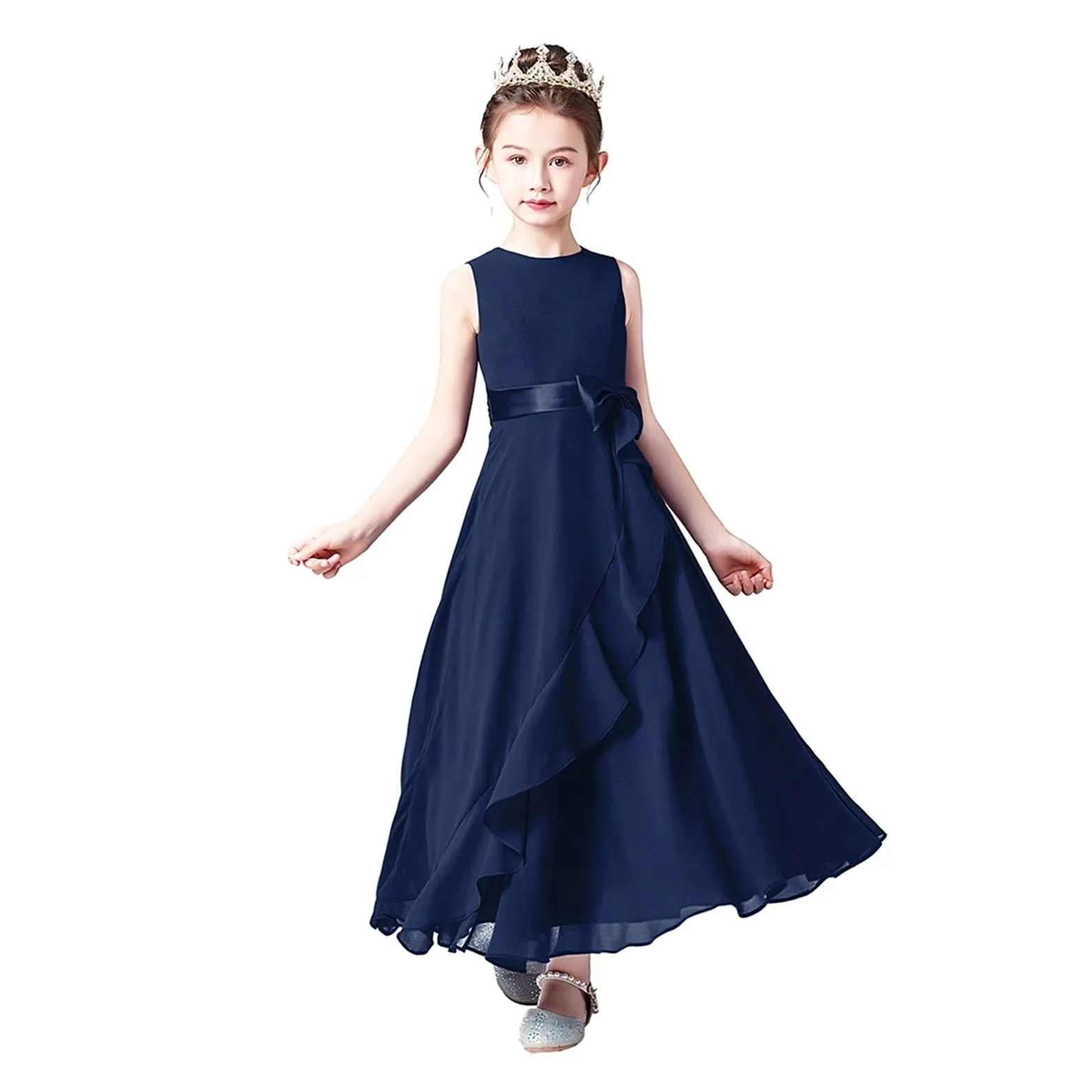 Vestidos Personalizados de Gasa for Dama de Honor Junior for Adolescentes, Vestidos de Flores for niña for Fiesta de Boda, Vestidos de Primera comunión for niños para Bodas(Grey,8)