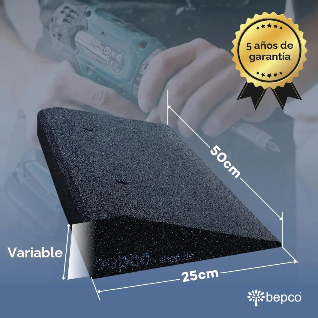 Bepco Rampa para Bordillos de Goma 50x25x10 cm Negro, Rampa de Umbral de Puerta con Arandelas Integradas