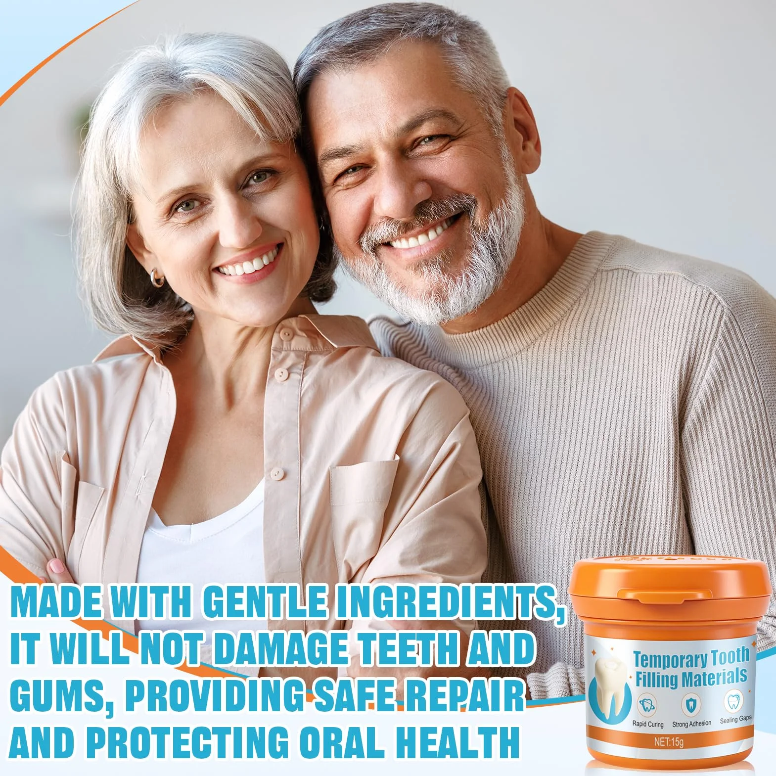 Empaste Dental Profesional, Cemento Dental para Relleno Temporal de Caries y Restauración de Emergencia, 15g