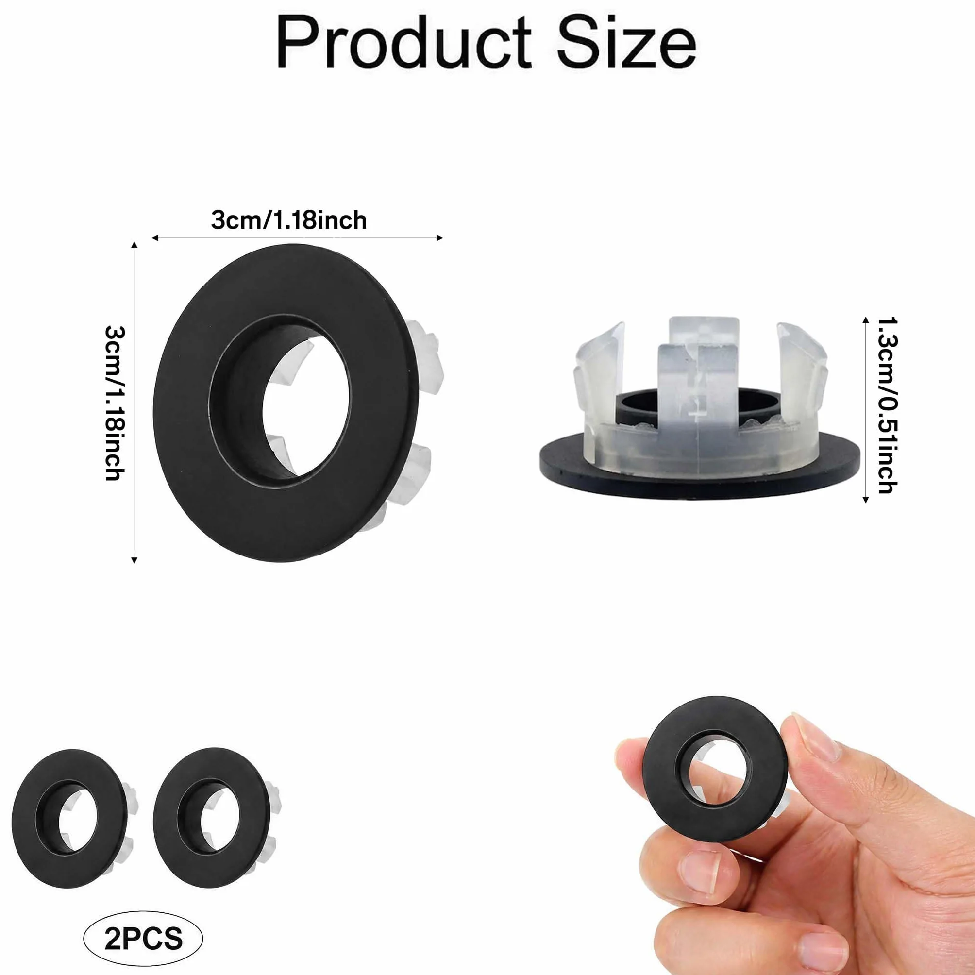 Anillo Rebosadero Lavabo Cobre Puro Negro Mate, Tapa Rebosadero Universal para Orificios 22-24mm, Lavamanos Baño y Fregadero Cocina