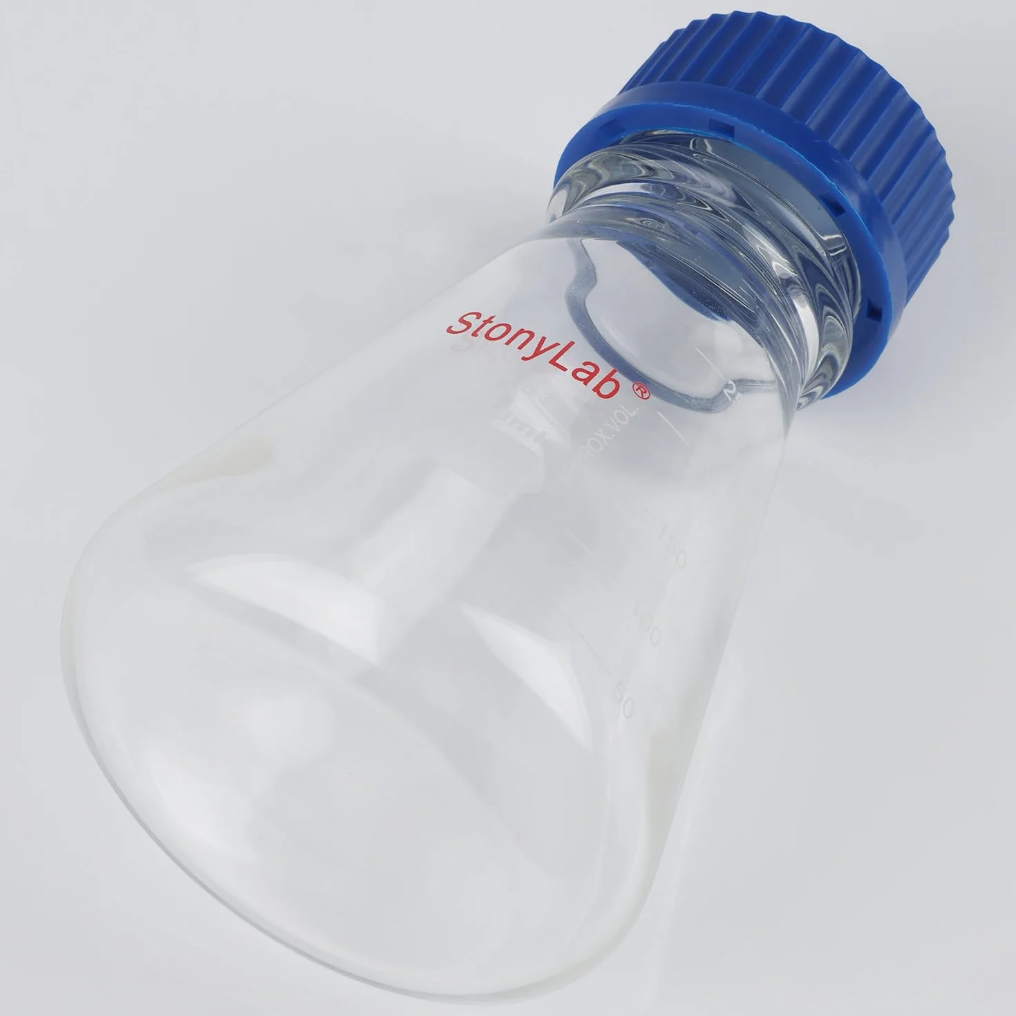 Matraz Erlenmeyer con Tapa de Rosca Azul, Vidrio Borosilicato Graduado para Laboratorio 100 ml