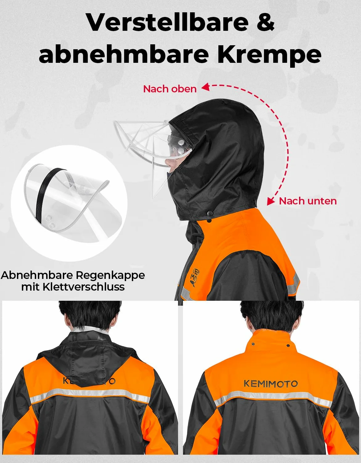 KEMIMOTO Chubasquero impermeable para hombre, transpirable, para camping, senderismo, viajes, ciclismo, naranja, L