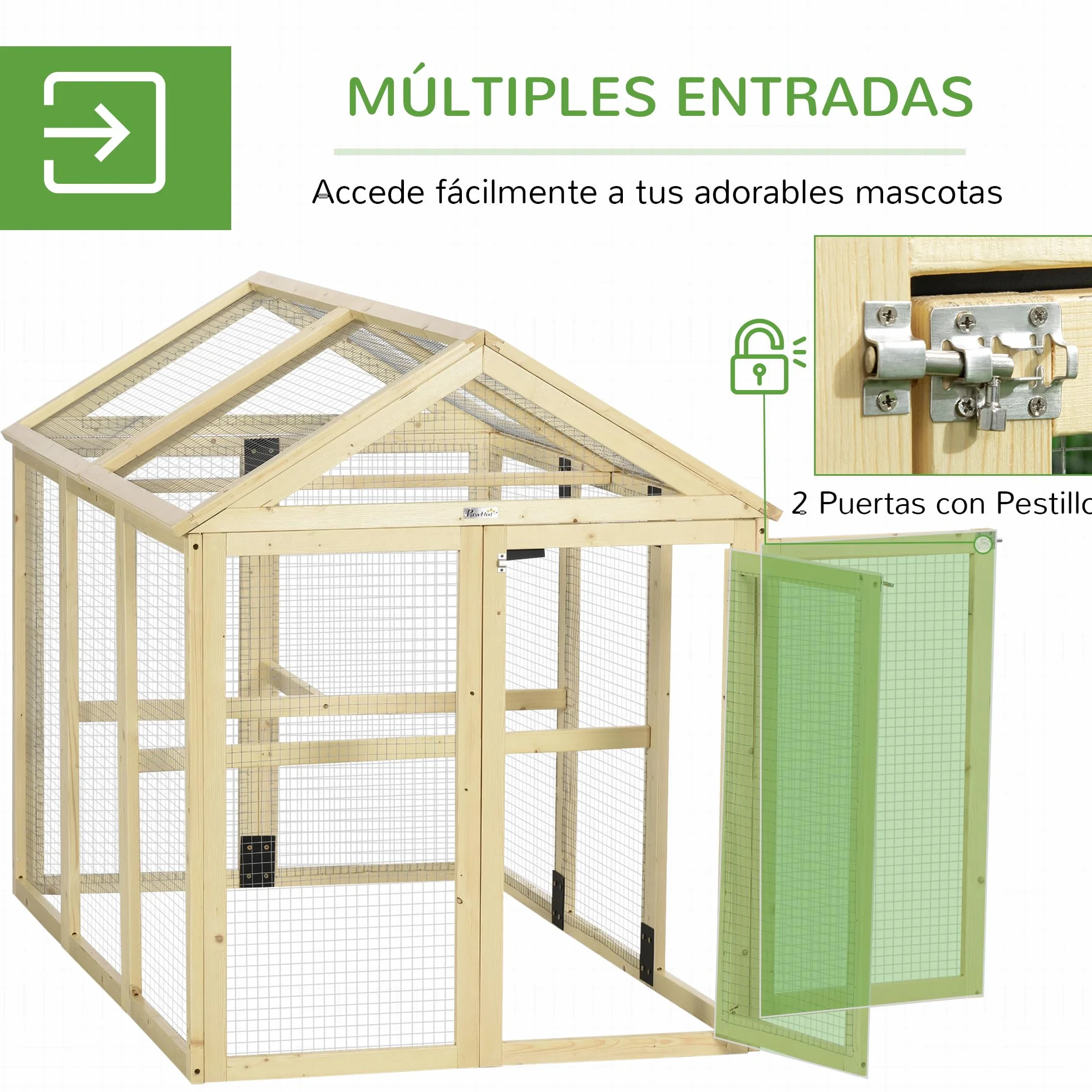 PawHut Gallinero Exterior Madera 140x88,5x106 cm 1-3 Gallinas 3 Perchas 2 Puertas Cierre
