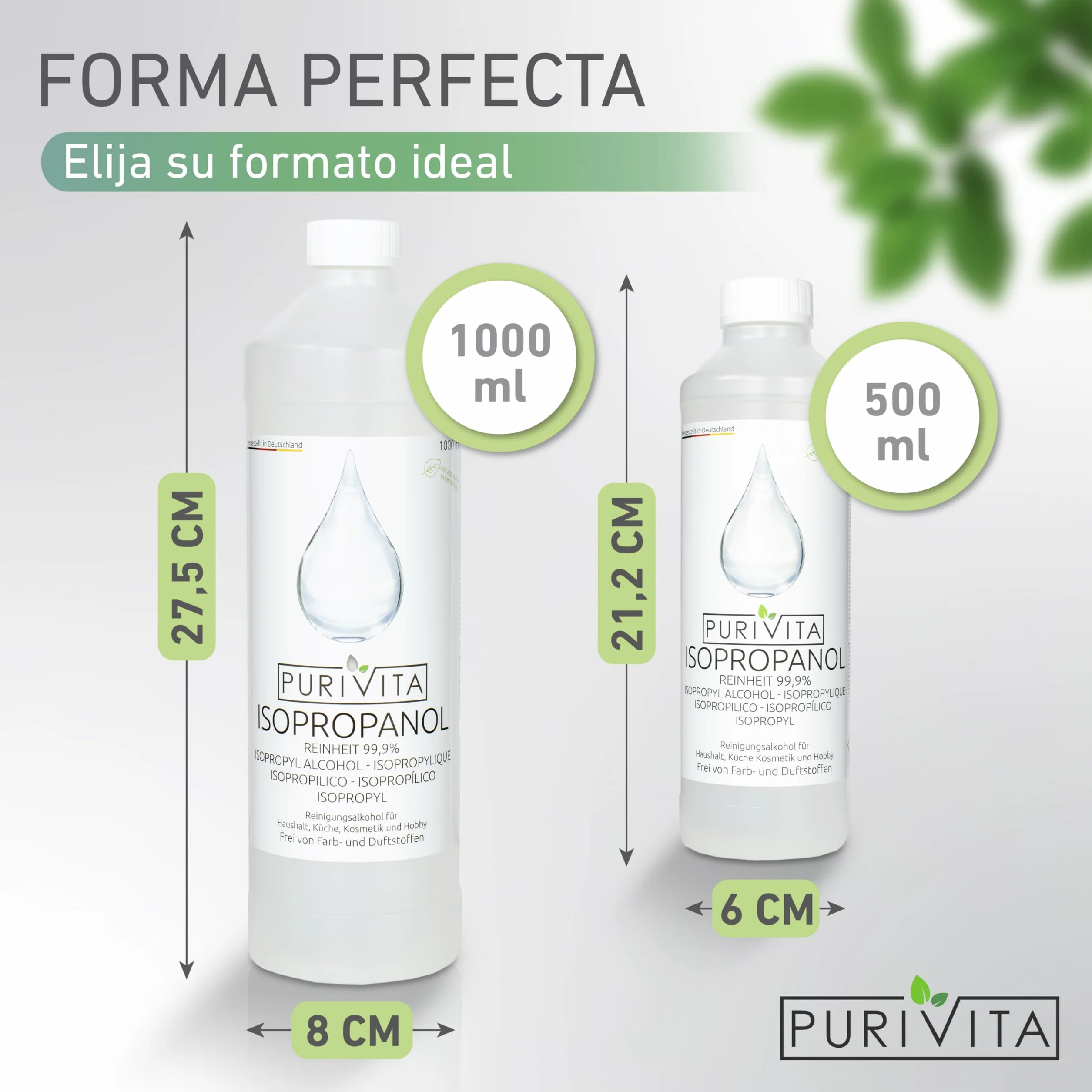 PURIVITA Alcohol Isopropilico 99,9% 500ML - Isopropyl Alcohol Limpiador Desengrasante