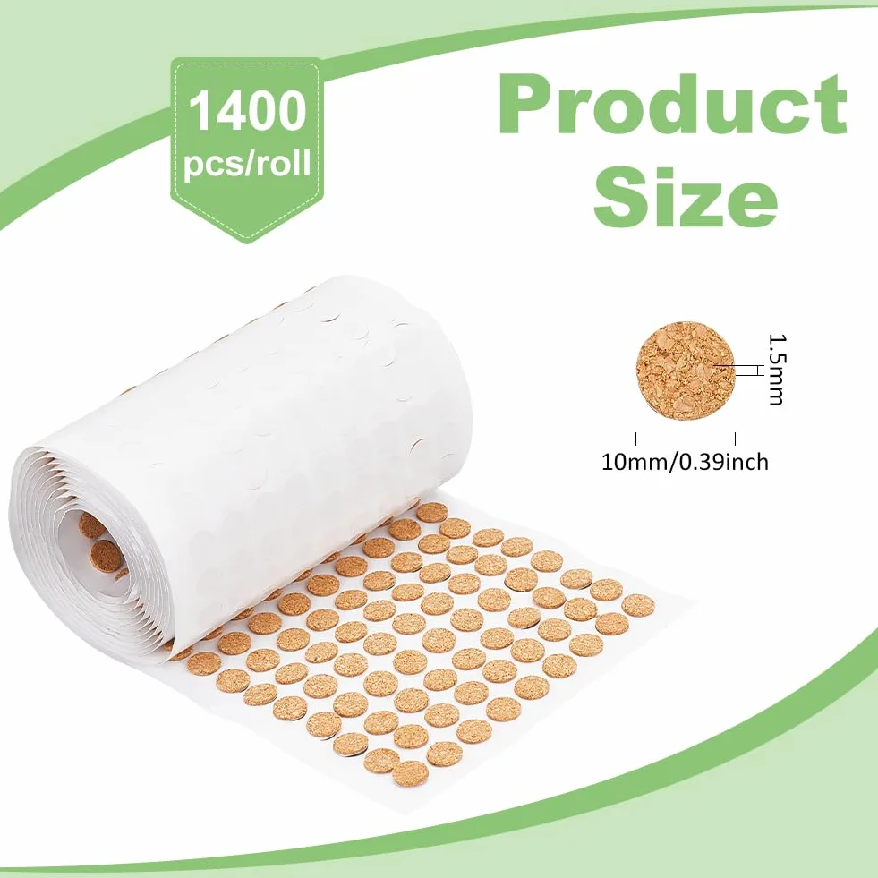 BENECREAT 1400 unidades 12,5 x 1,5 mm círculos de corcho autoadhesivos redondos planos