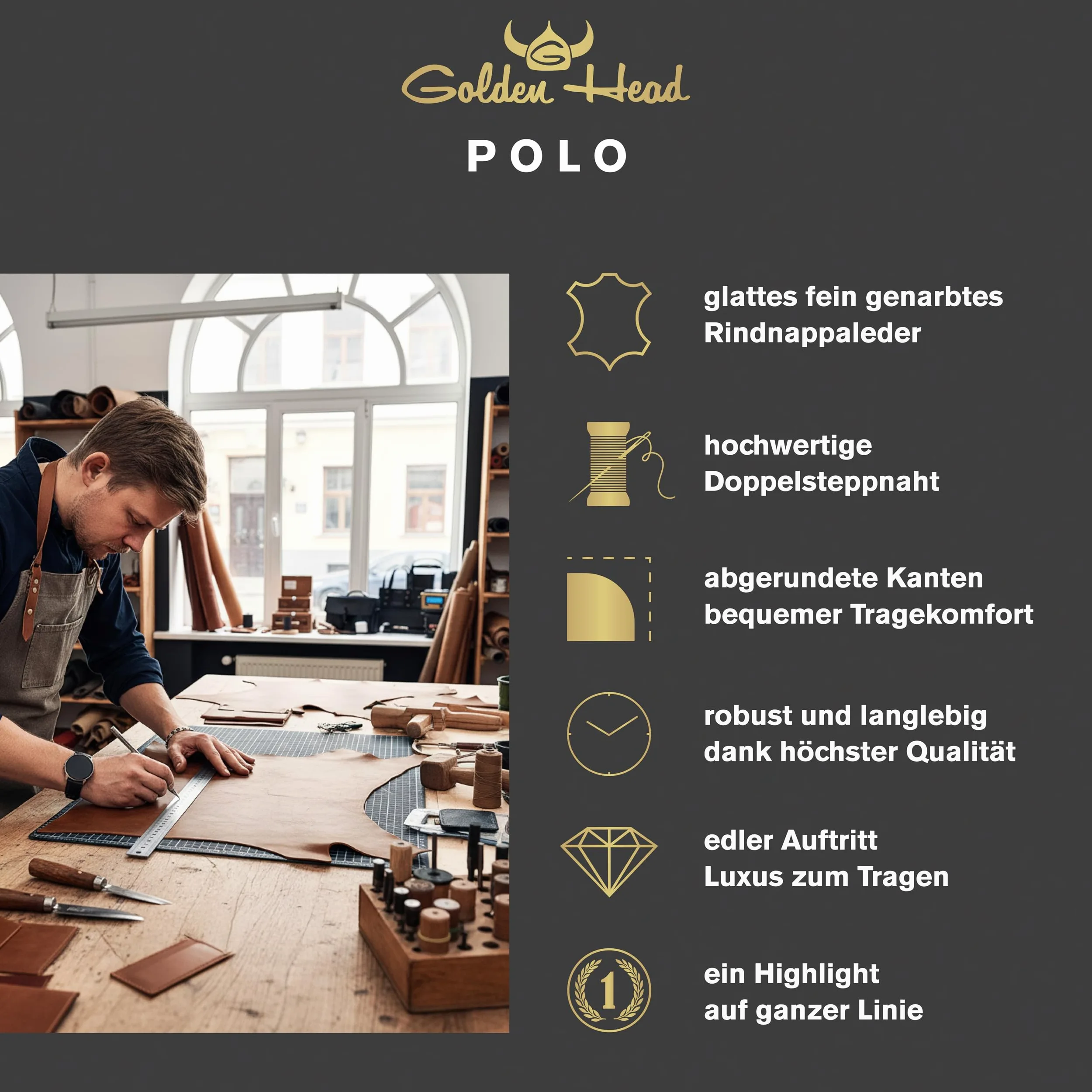 Golden Head Cuero Estuche de identificación Polo RFID Protect Brieftasche mit RV 4040 Schwarz Negro