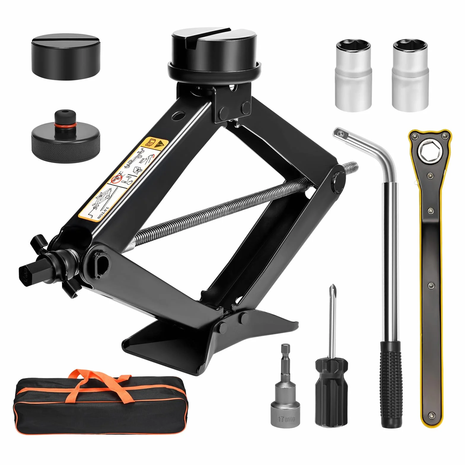 Gato hidráulico de tijera 3T 3000 kg universal 10-45 cm con 2 almohadillas de goma para SUV MPV Tesla