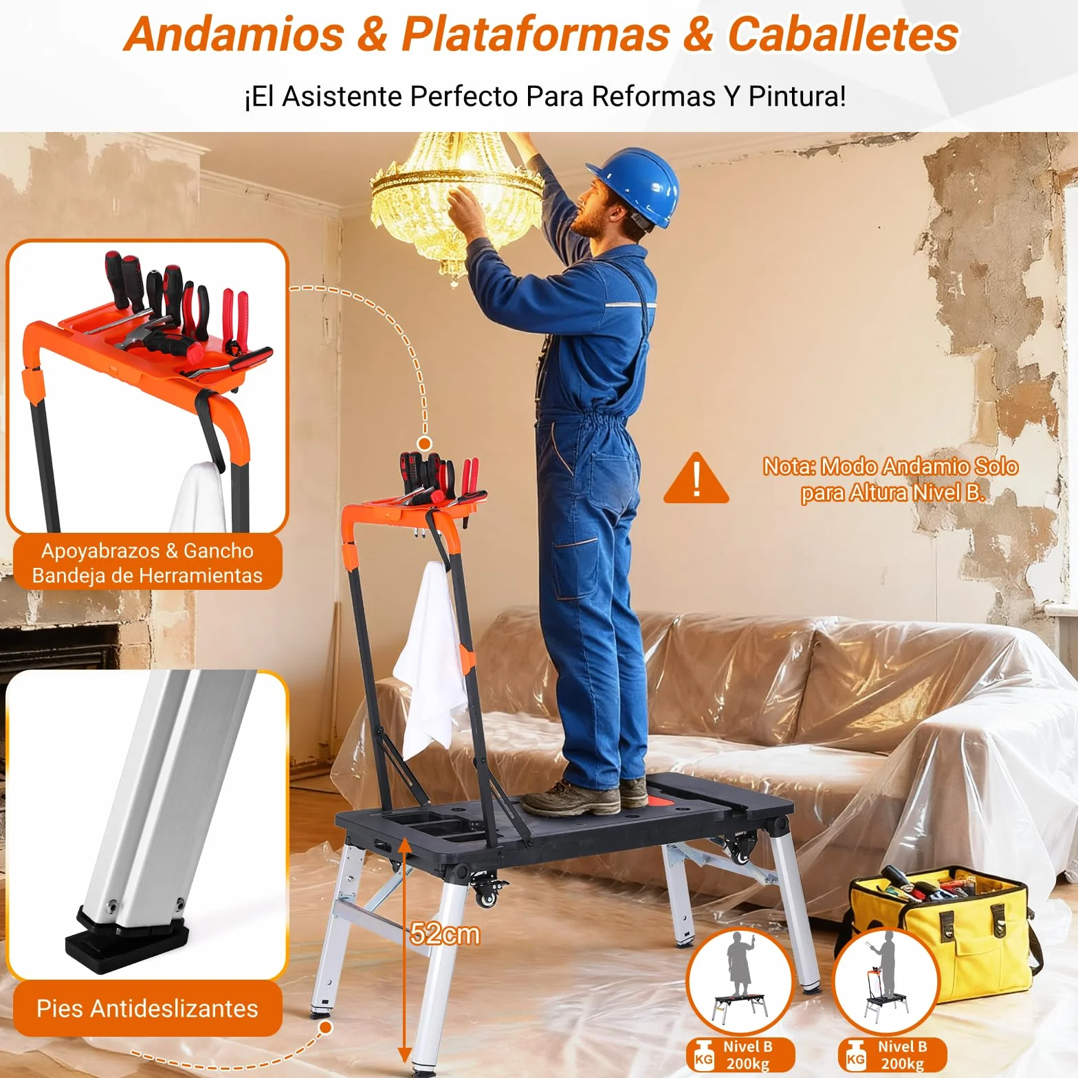TLGREEN Banco de Trabajo Portátil 7 en 1 Plegable Altura Ajustable con Marcas de Ángulo y Ruedas