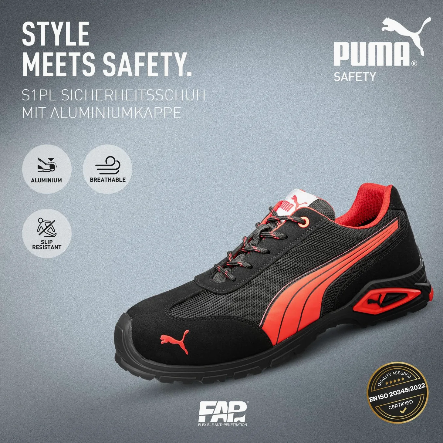 PUMA Safety Madrid Low S1PL FO SR - Zapatos de seguridad para hombre, antideslizantes, transpirables, puntera de aluminio, zapatos de trabajo
