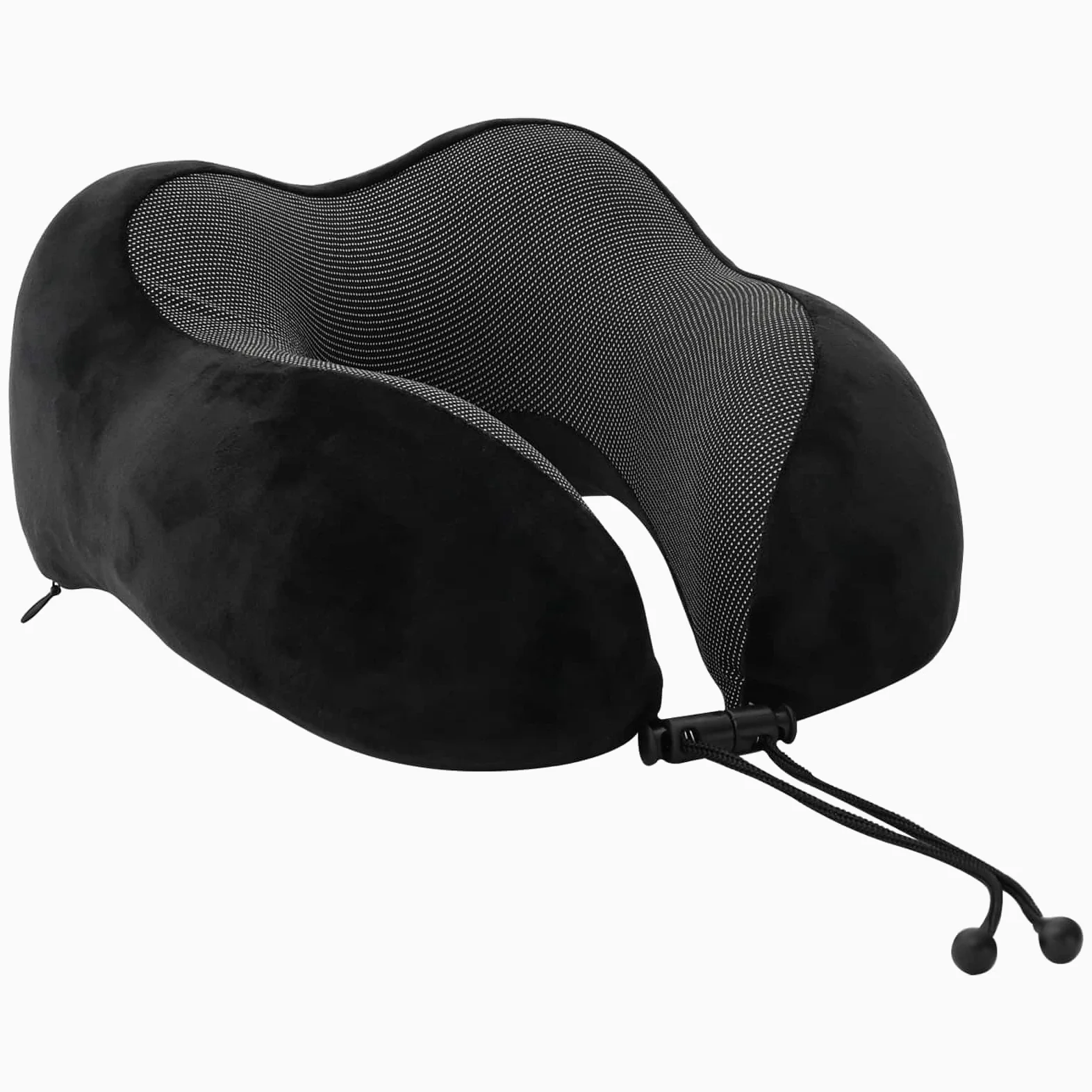 Almohada de viaje para el cuello, color negro, 27 x 26 x 14 cm, espuma viscoelástica con funda extraíble, transpirable, para avión, tren, coche, viajes, comodidad