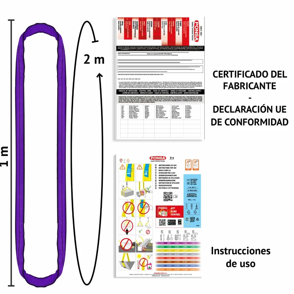 Eslinga Tubular Poliéster Alta Tenacidad 1t 1m 1000kg Resistencia Ponsagard Anticorte