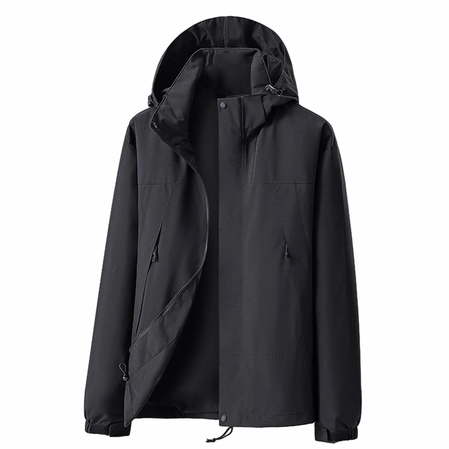 Chubasquero Impermeable para Hombre para Exteriores Transpirable Antiincrustante Chubasquero para Senderismo Cortavientos con Capucha Desmontable y Bolsillo con Cremallera