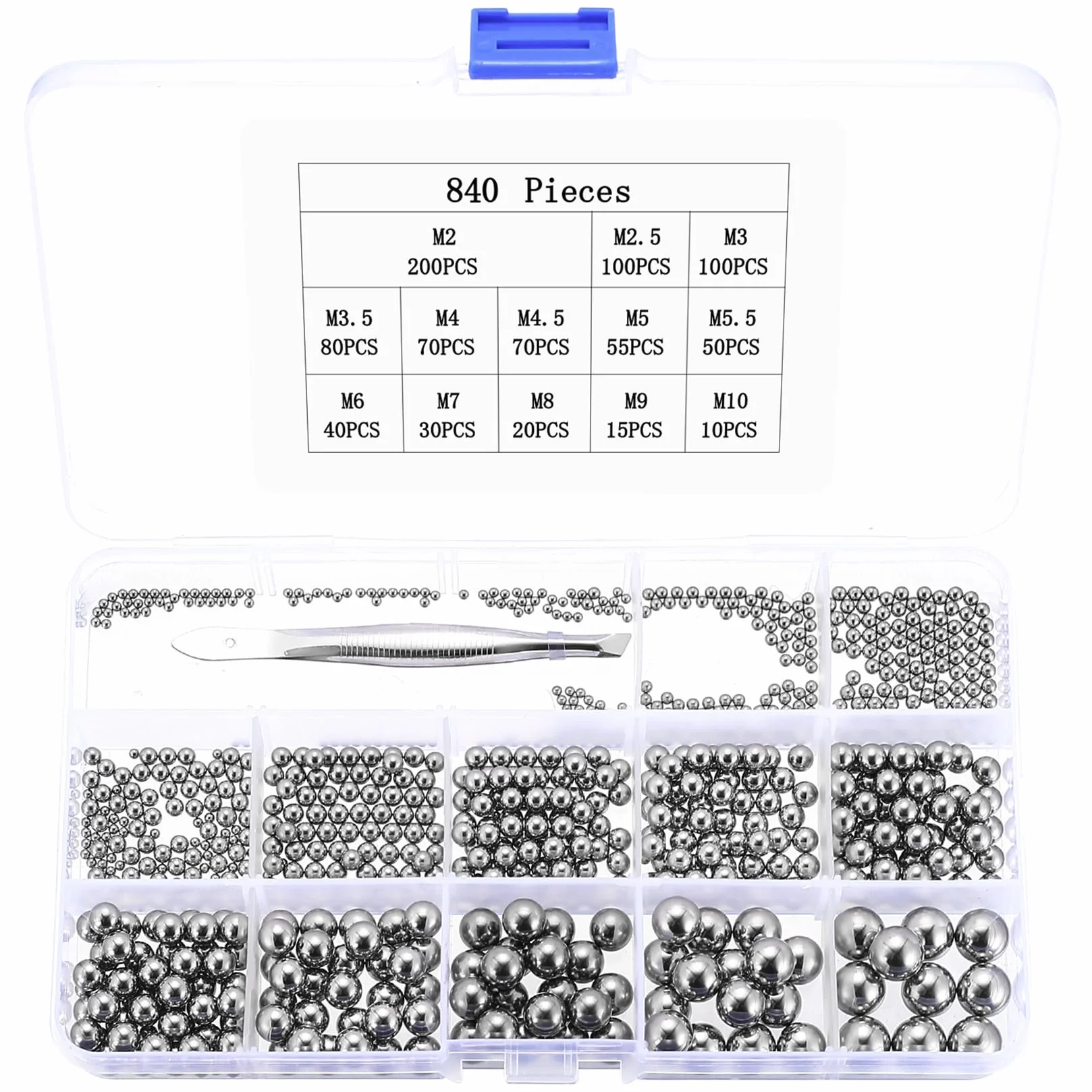 840 Pcs Rodamientos de Bolas de Precisión Acero Inoxidable, Bolas Métricas para Bicicletas, Patinetas y Patines (13 Tamaños)