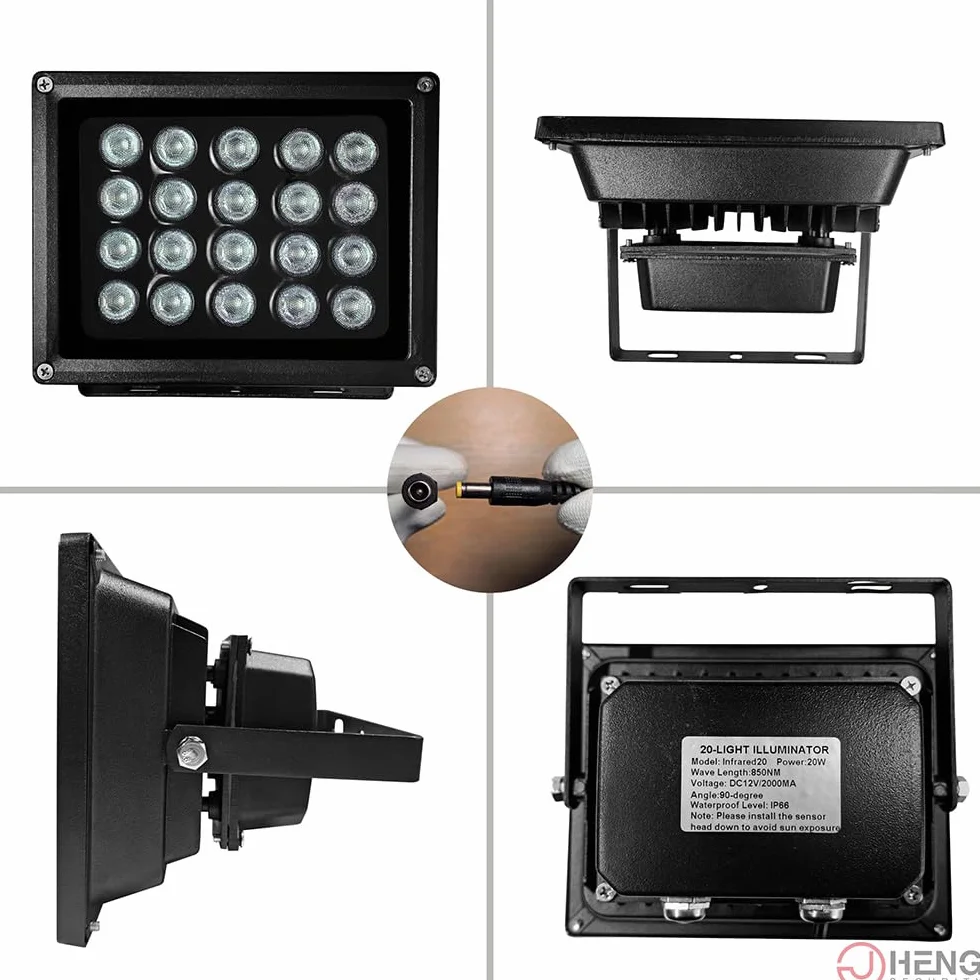 JC IR Illuminator 20-Led luz infrarroja gran angular 90° adaptador corriente CCTV cámaras IP
