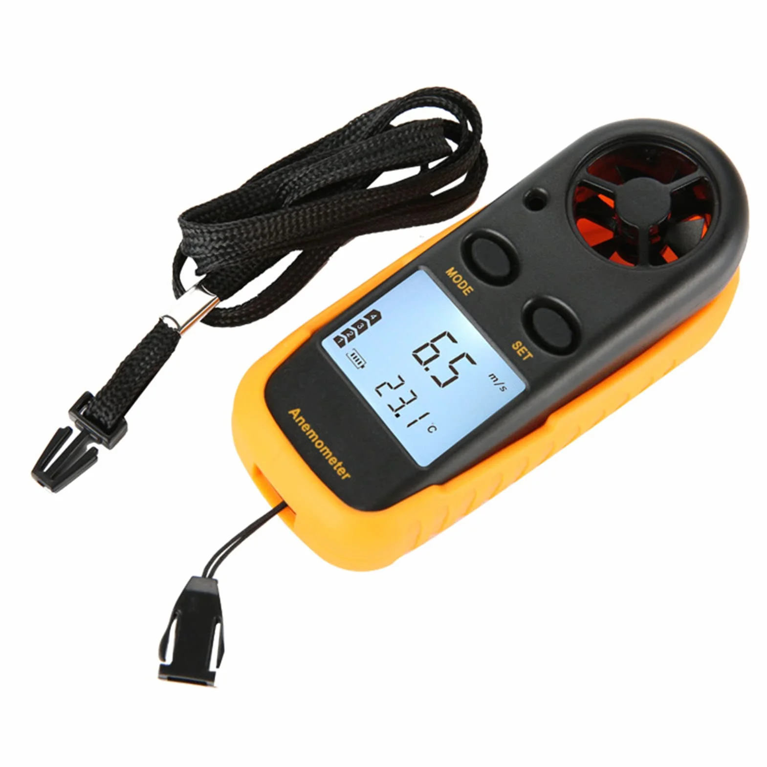 Anemómetro Digital Termómetro de Velocidad del Viento con Pantalla LCD, 5 Unidades, Interruptor Automático Manual