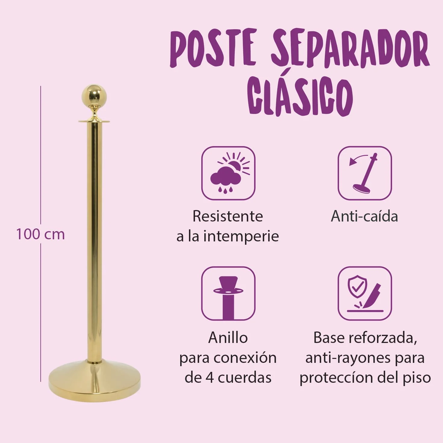 SECURIT Poste con Base para Sistema de Barrera Clásico Acero Inoxidable Acabado Dorado H. 95 cm