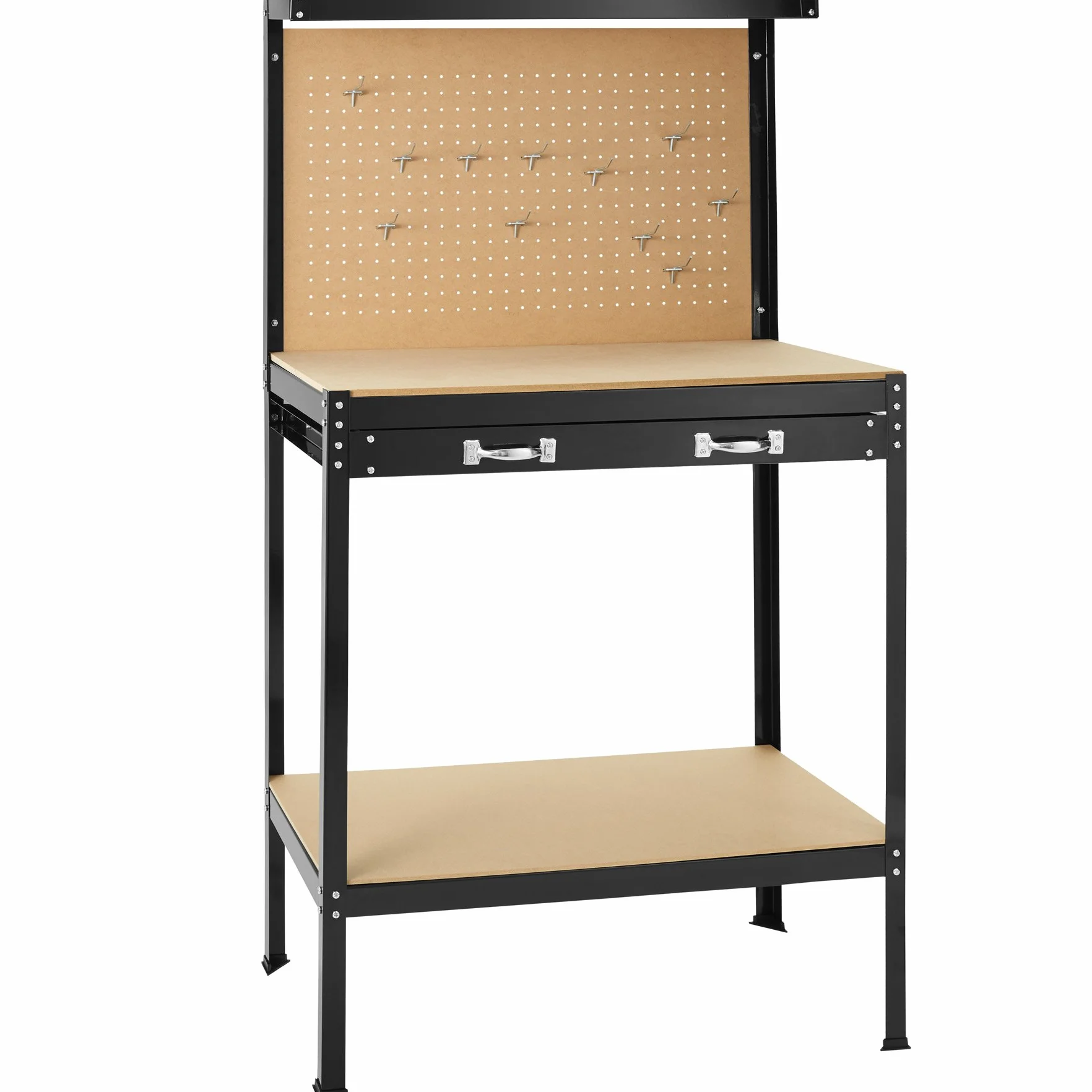 Tectake Banco de Trabajo Taller 81x41x145 cm con 12 Ganchos Panel Herramientas Cajón Grande