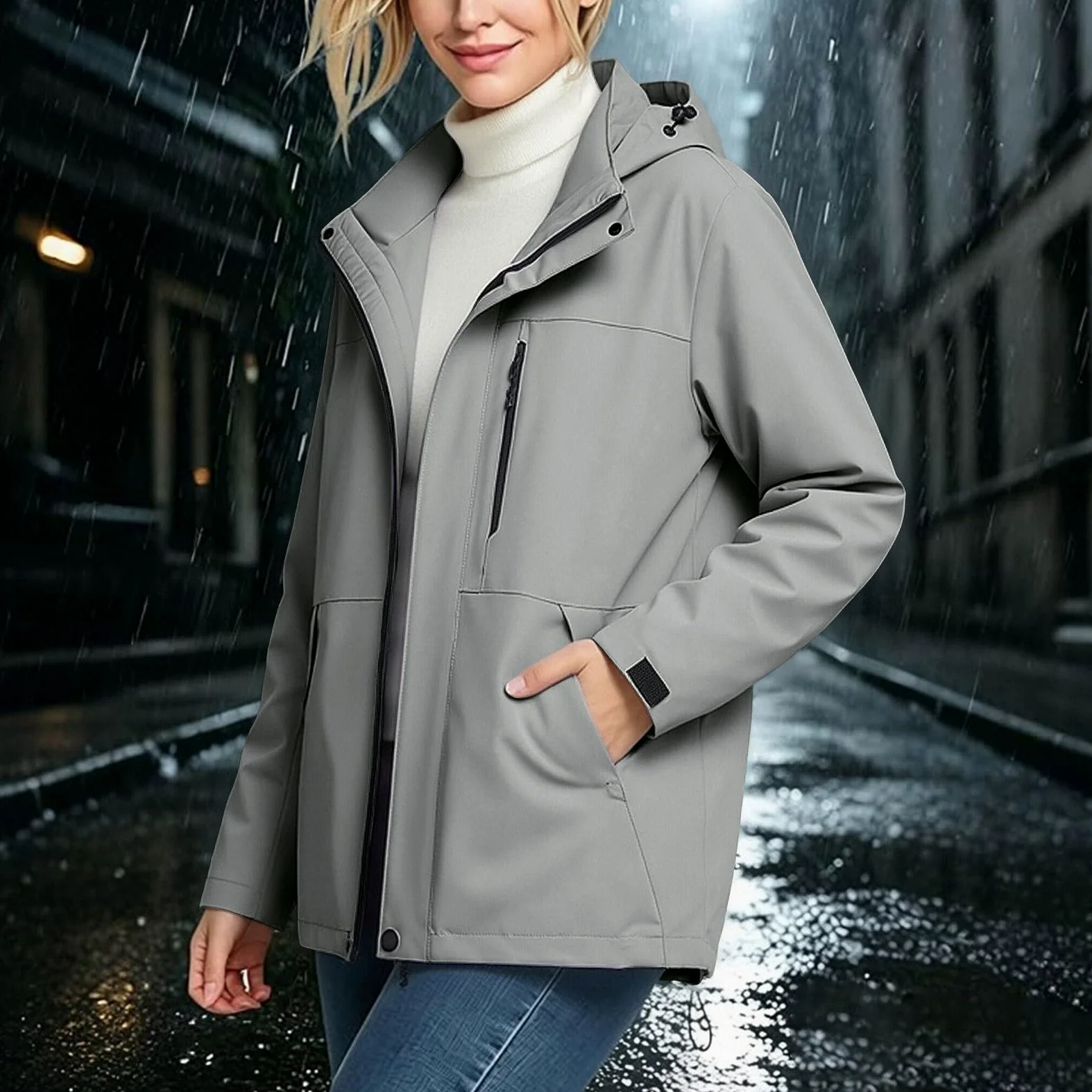 Chubasquero para mujer, impermeable, transpirable, ligero, con capucha, chubasquero para senderismo, chaqueta para exteriores, cortavientos, trekking, chaqueta deportiva Softshell, cómoda chaqueta