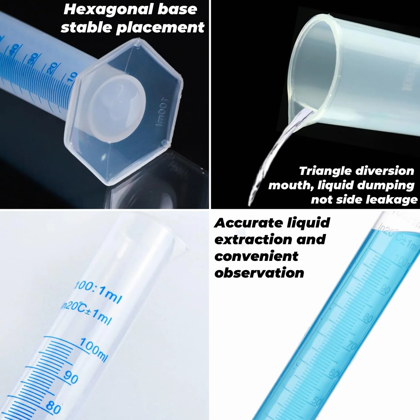 Cilindros Medidores de Plástico 100ml Probeta Graduada Laboratorio
