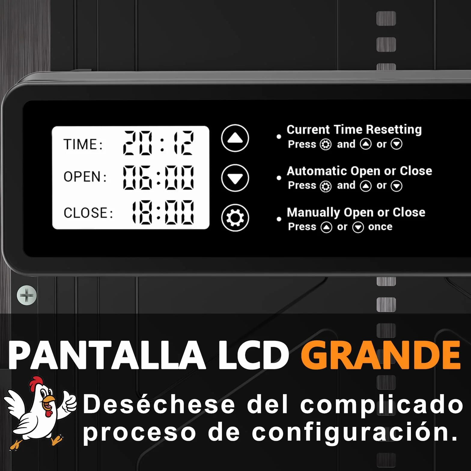 INNOLAND Puerta Gallinero Automática Grande con Pantalla LCD, Aluminio, Anti-atrapamiento, Alimentada por Batería