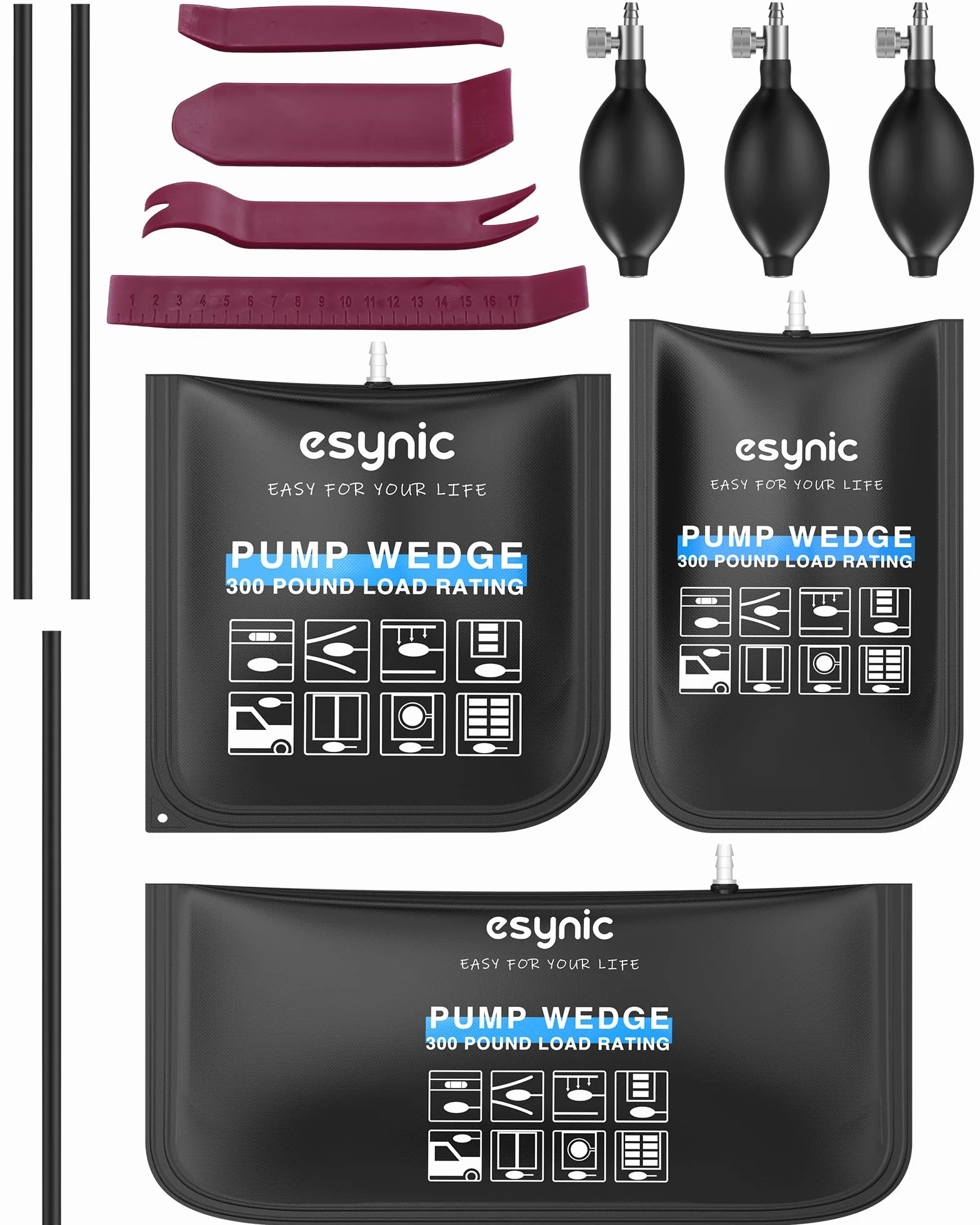 eSynic Air Wedge Pump Kit 3PCS Cuñas Inflables Herramienta de Alineación Elevación para Puertas Ventanas Muebles