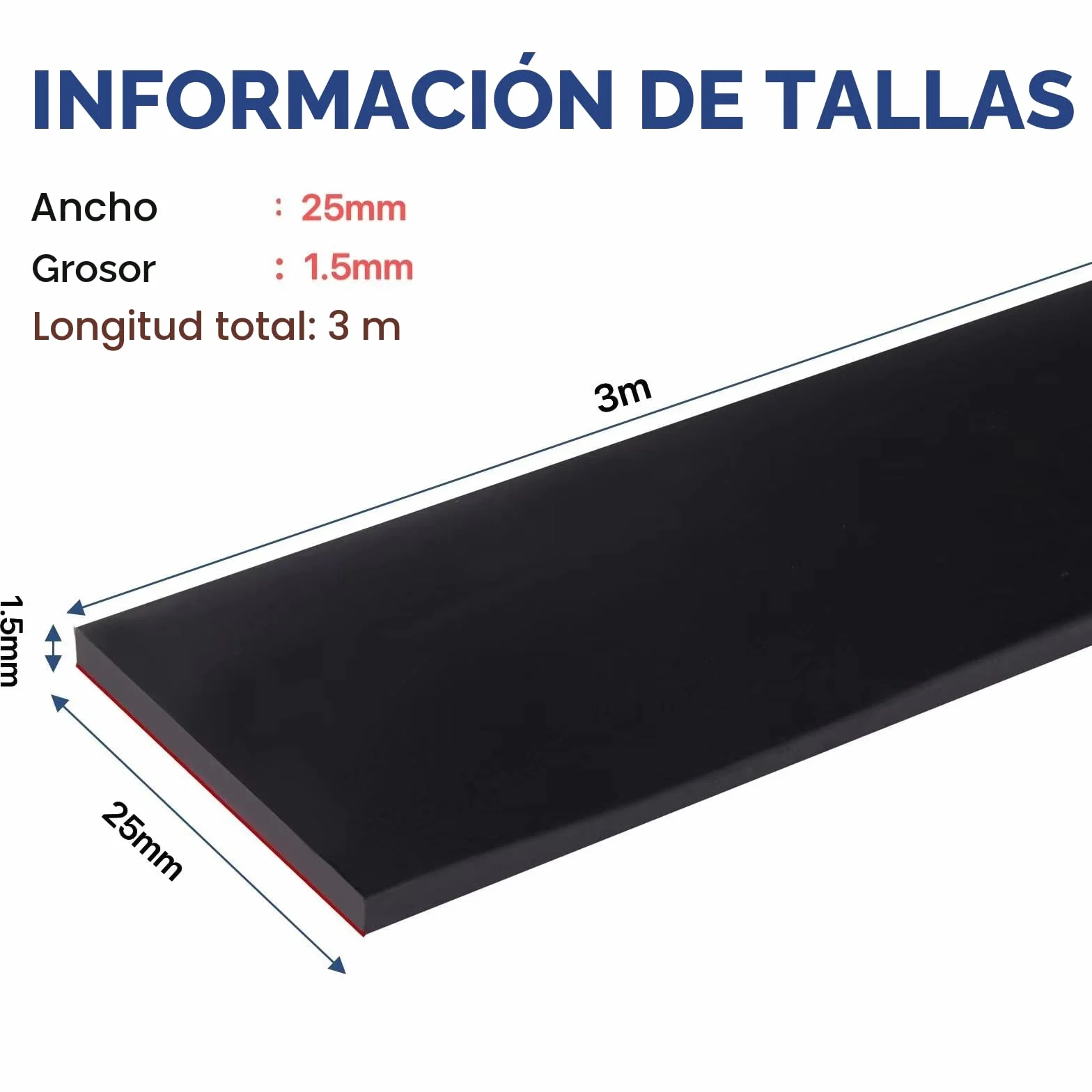 Plancha Goma Adhesiva Rollo de Caucho Neopreno 25mm x 1.5mm x 3m Antivibración Antideslizante