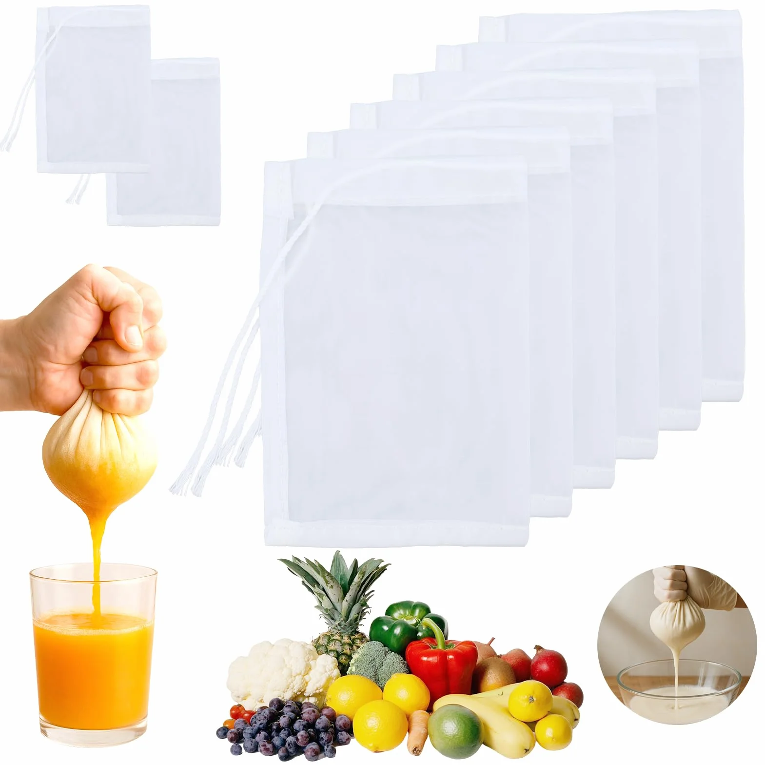 Bolsas de filtro reutilizables 20x30 cm nailon lavables para leche de nueces