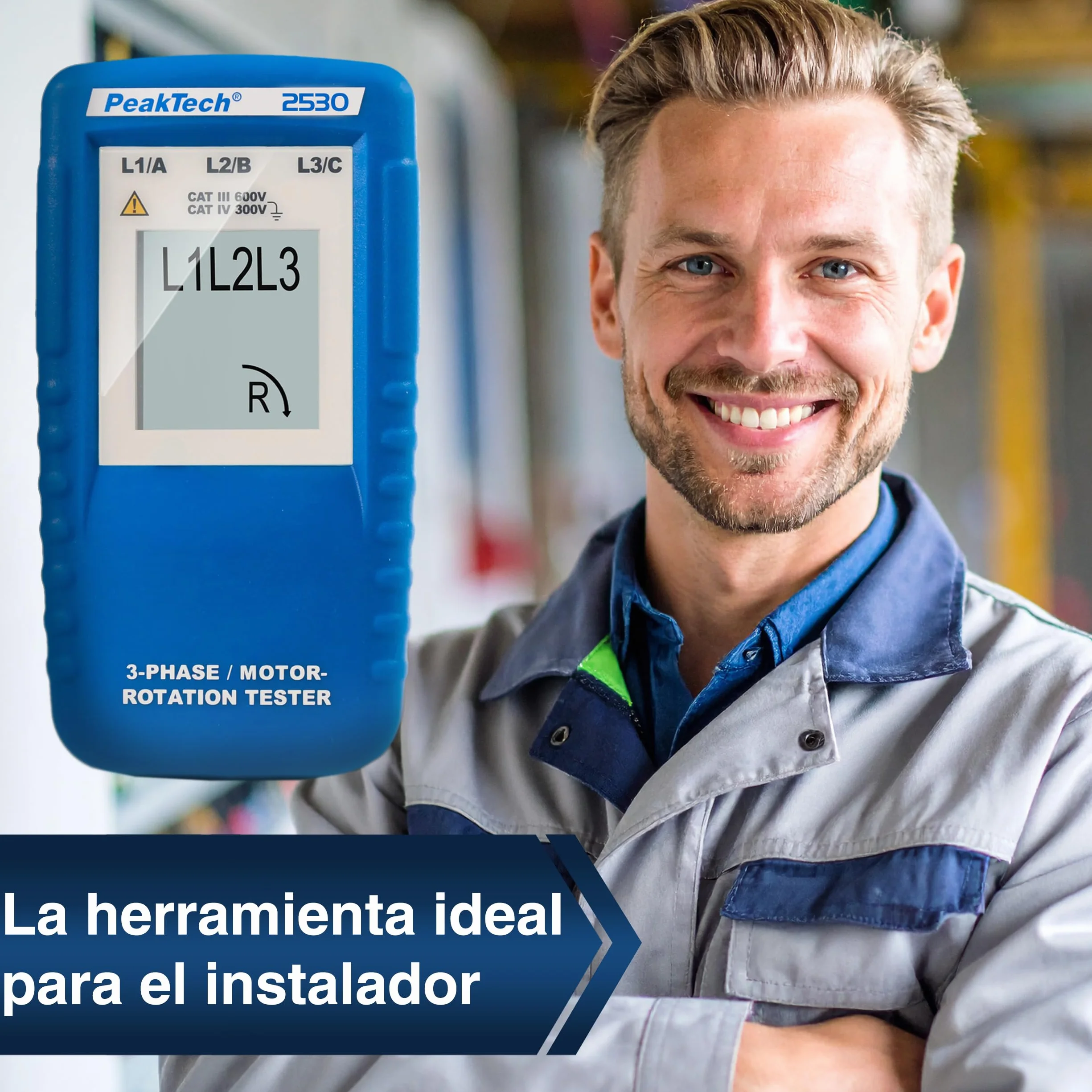 PeakTech 2530 Medidor de campo giratorio trifásico con pantalla LCD P 2530