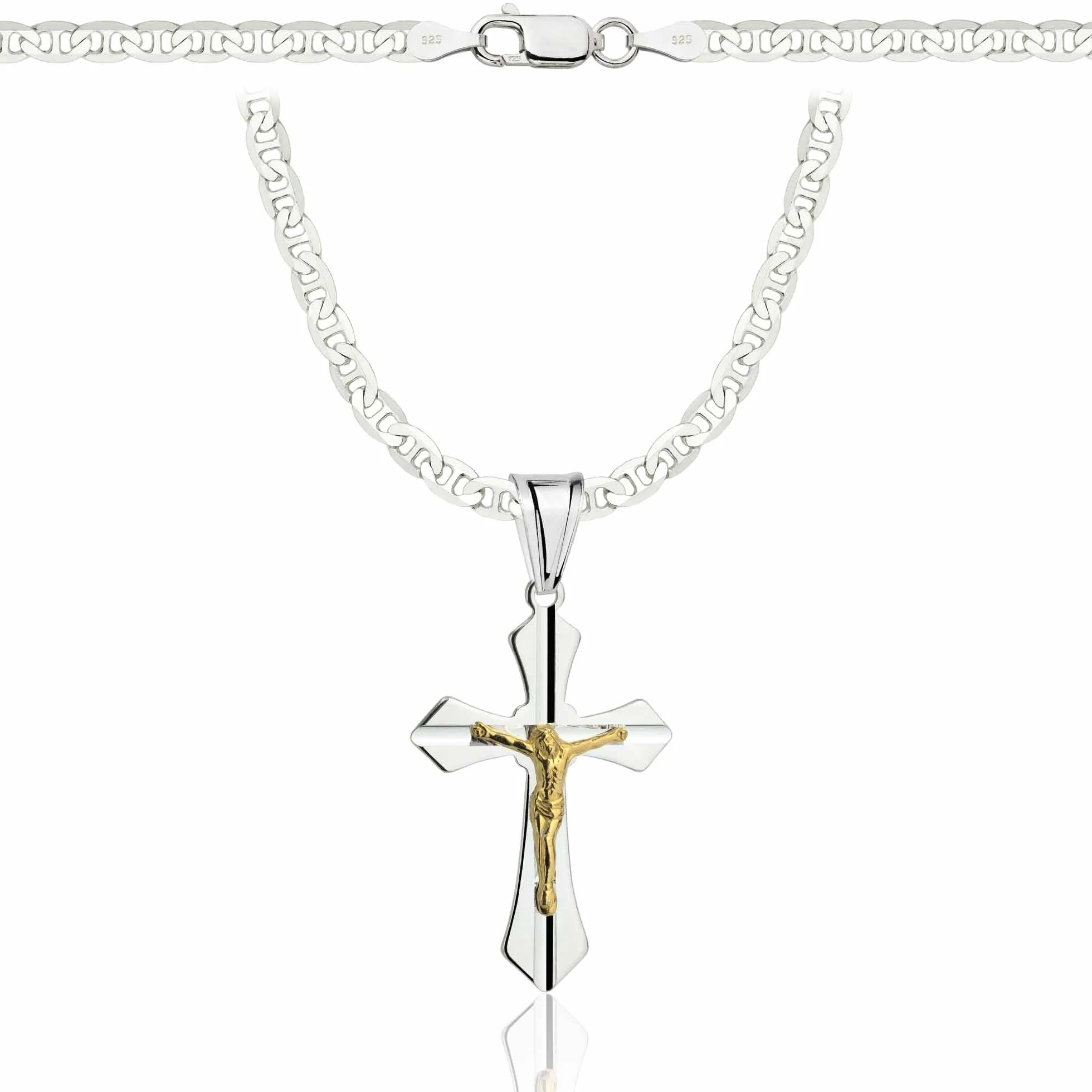 ZELYA Cadena de plata con cruz de plata 925 cadena de eslabones para niñas y niños – Cadena de comunión con cruz de 45 cm, cadena infantil para comunión y bautizo, caja de regalo con grabado, 45 cm