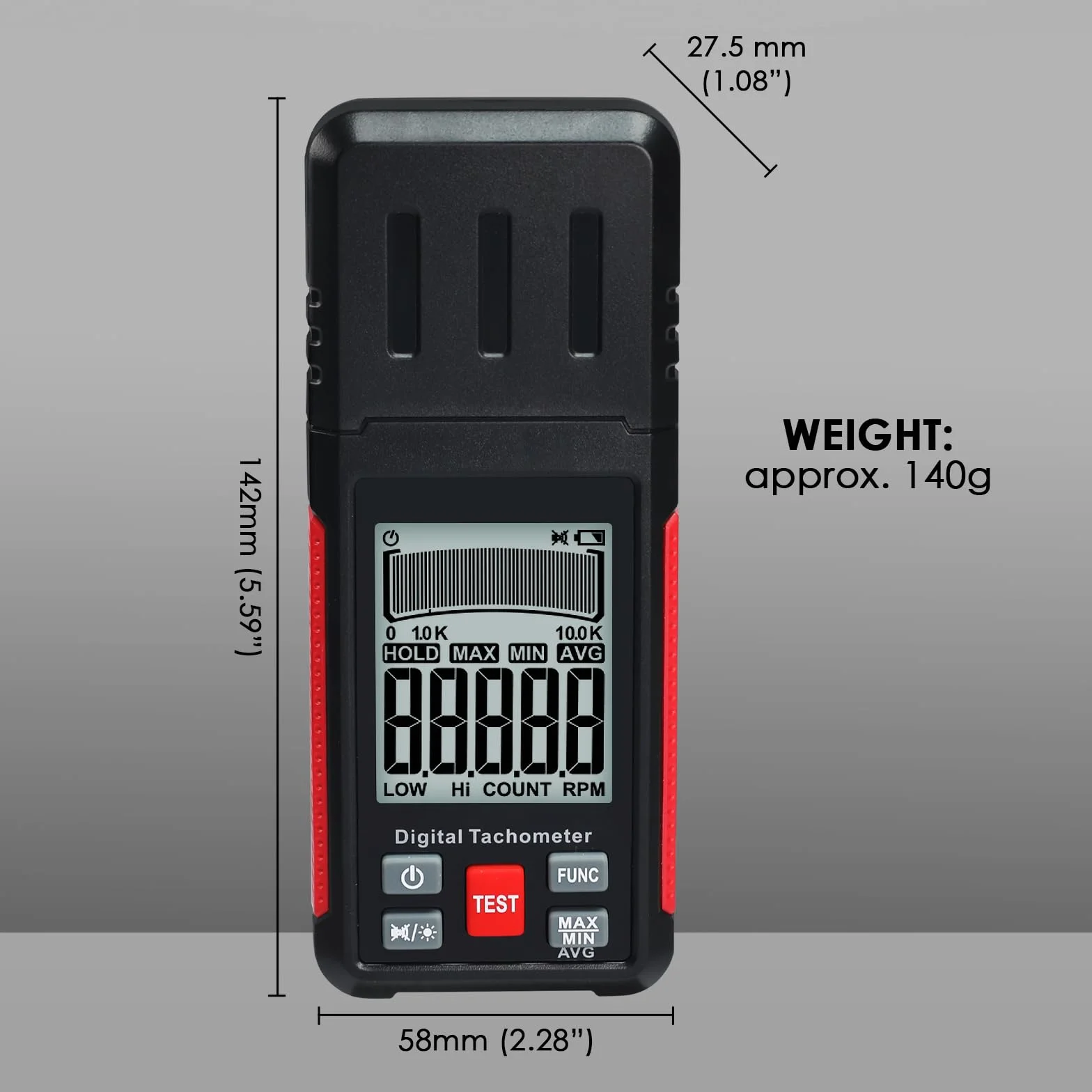 Tacómetro Digital Sin Contacto RPM 10-99999 Sensor Fotoeléctrico Láser Alta Precisión Pantalla LCD Cinta Reflectora