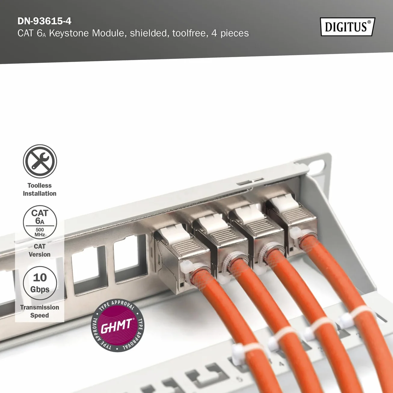 DIGITUS Módulo Keystone Cat-6A blindado RJ45 500 MHz 10GBase-T 4 unidades