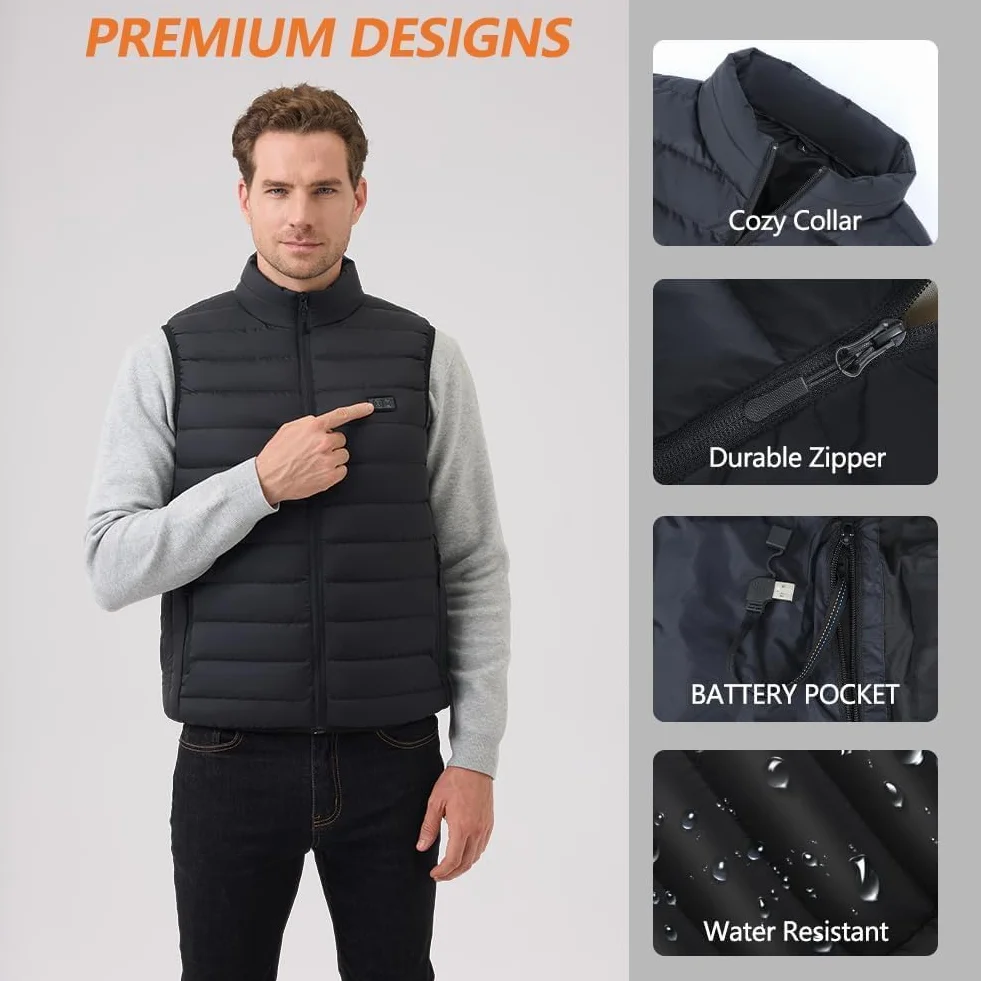 Chaleco Calefactable, Chaleco Calentador Para Hombres Y Mujeres Con Bateria, 3 Temperaturas Ajustables,Lavable Para Calor Interior, Actividades Al Aire Libre