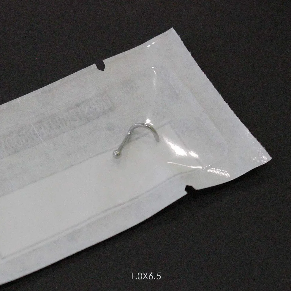 WARRIOR Perforación de nariz Perno de nariz Perno de nariz curvo con bola estéril de acero quirúrgico 316L 18G (1,0 mm) / 22G (0,8 mm) Longitud 6,5 mm PBS-001