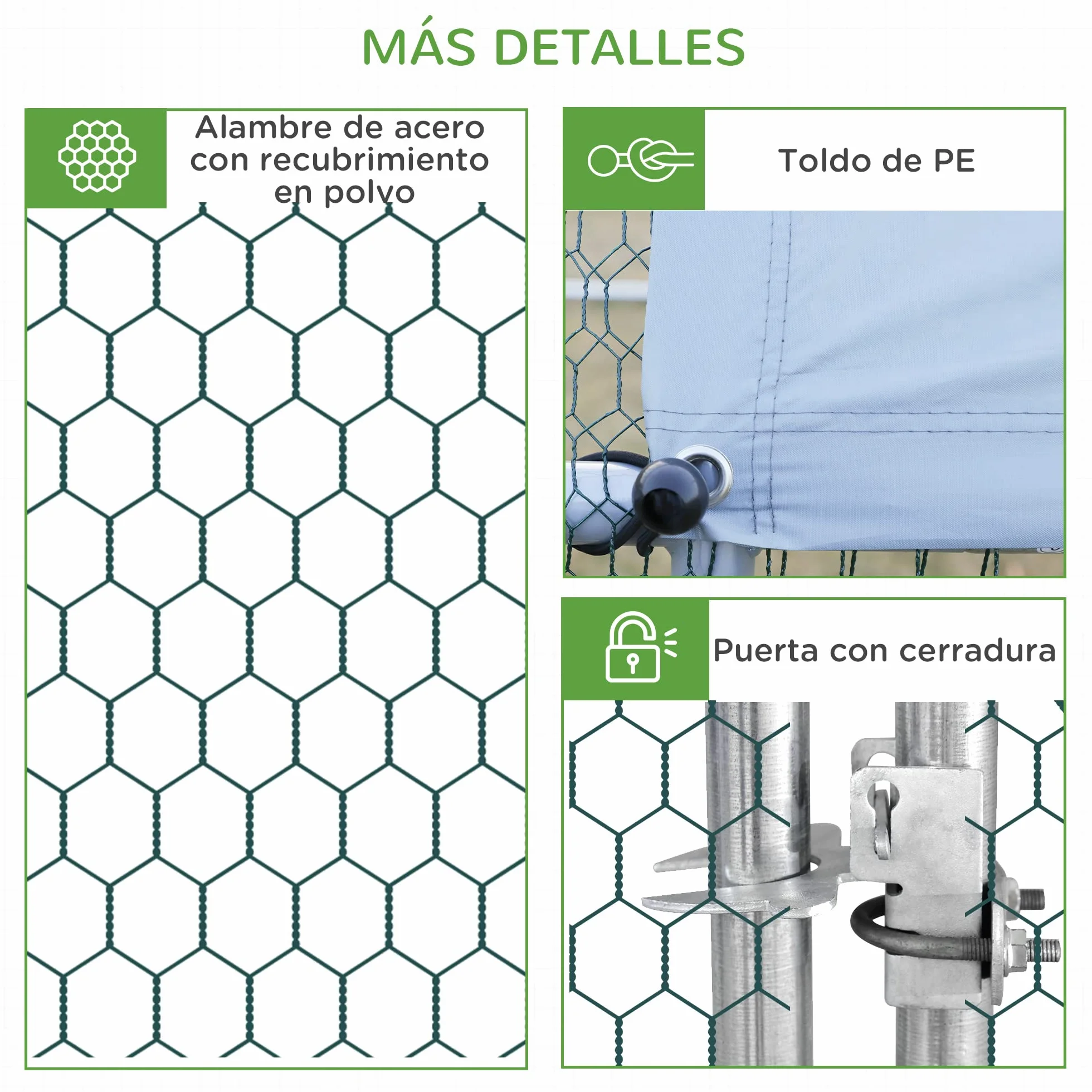 PawHut Gallinero Exterior Grande 3x2x2 m Jaula 4-6 Gallinas Acero Galvanizado Cubierta PE Cerradura Plata