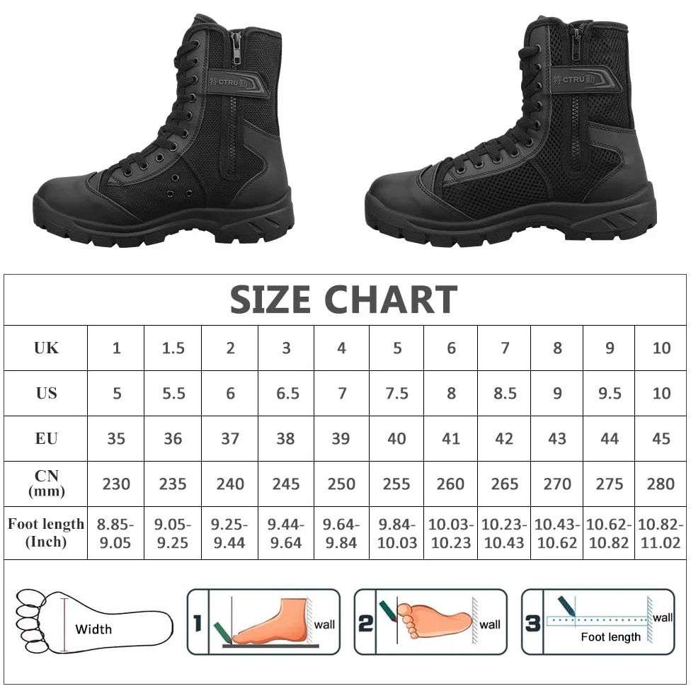 Botas Militares Hombre Con Cremallera lateral Ligeras Botas Tactica Transpirables Botas para moto Botas Tácticas Mujer Botas Negras Hombre